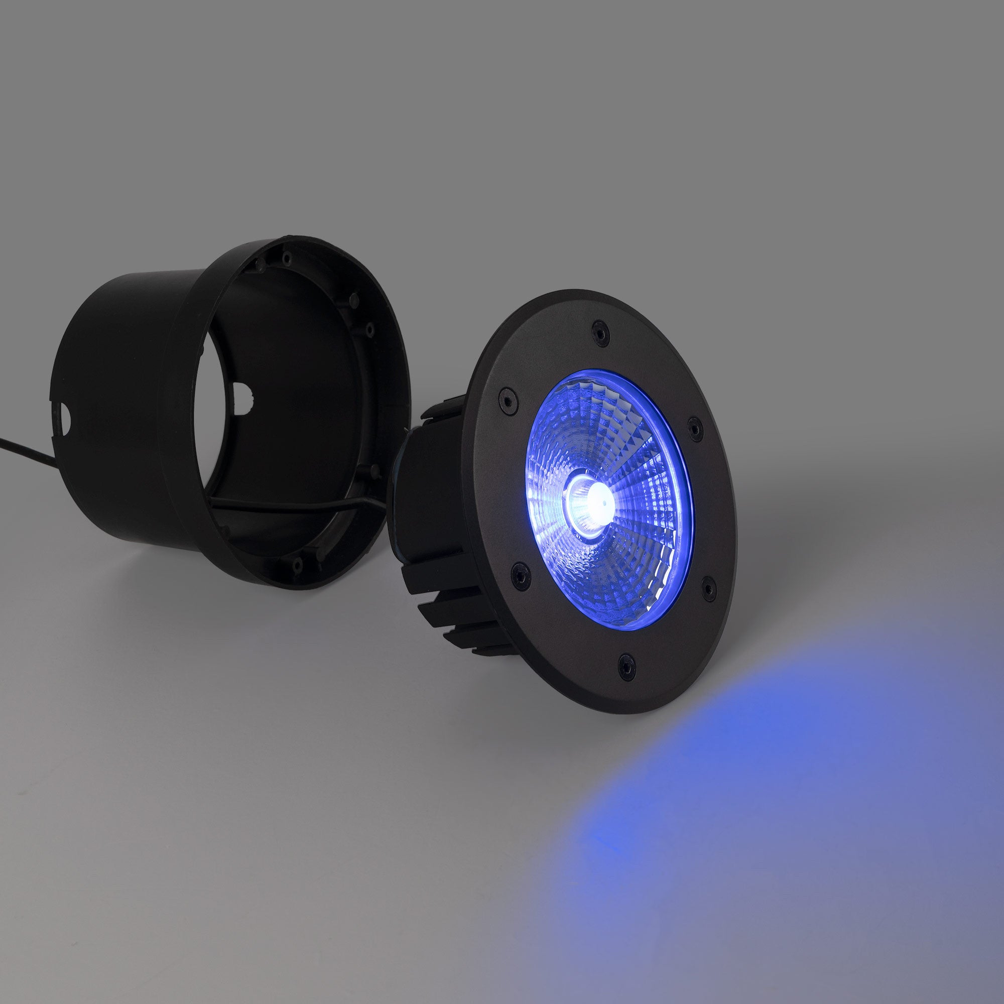 Baliza LED exterior suelo 18W - 12V DC - IP67 - Ø15cm -30º - RGB/3000K