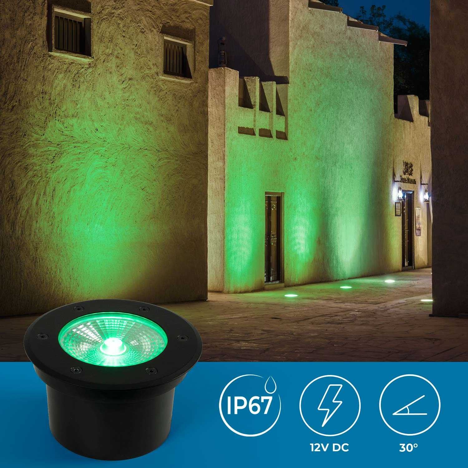 Baliza LED exterior suelo 18W - 12V DC - IP67 - Ø15cm -30º - RGB/3000K
