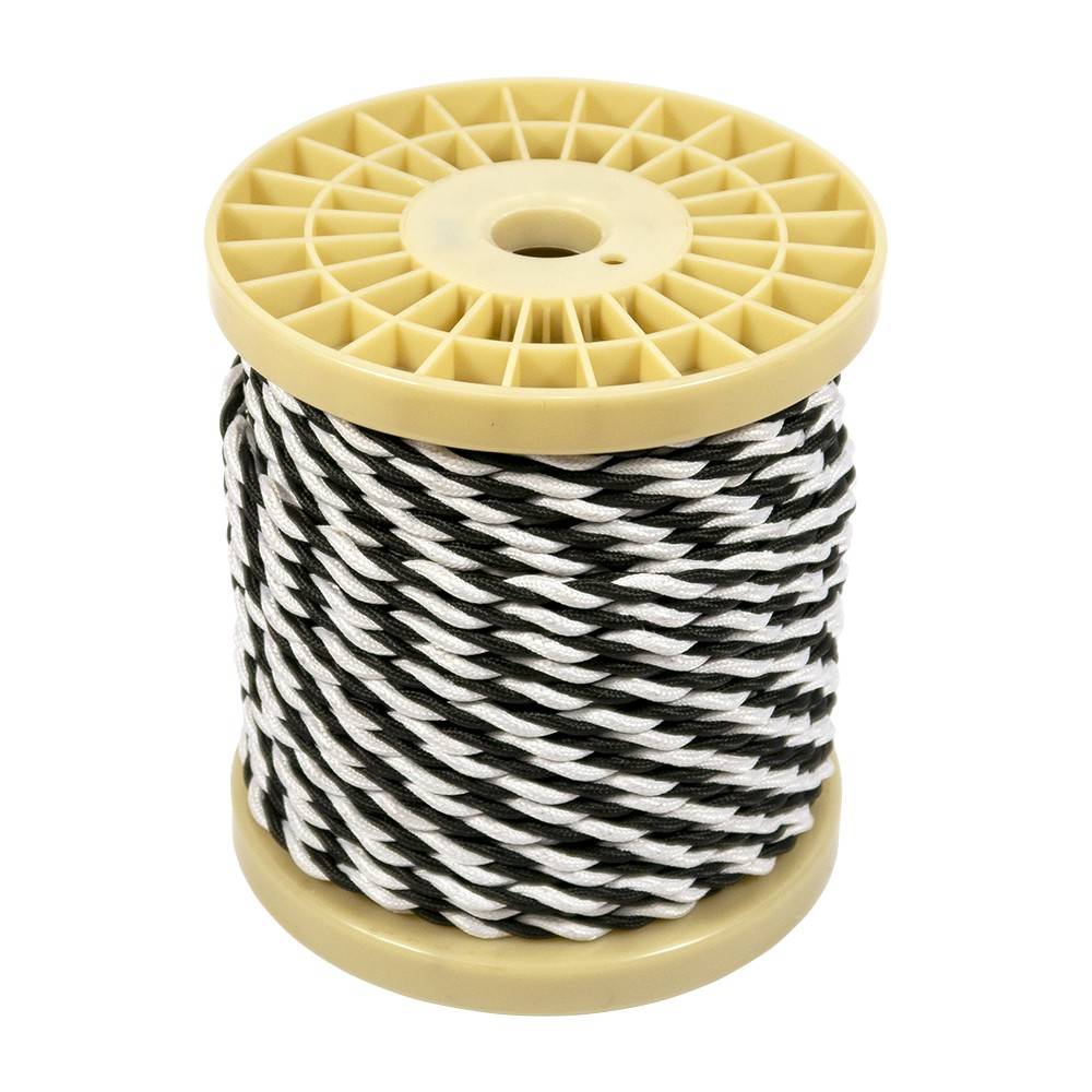 Cable eléctrico decorativo trenzado textil 2x0,75 blanco y negro - 10 metros