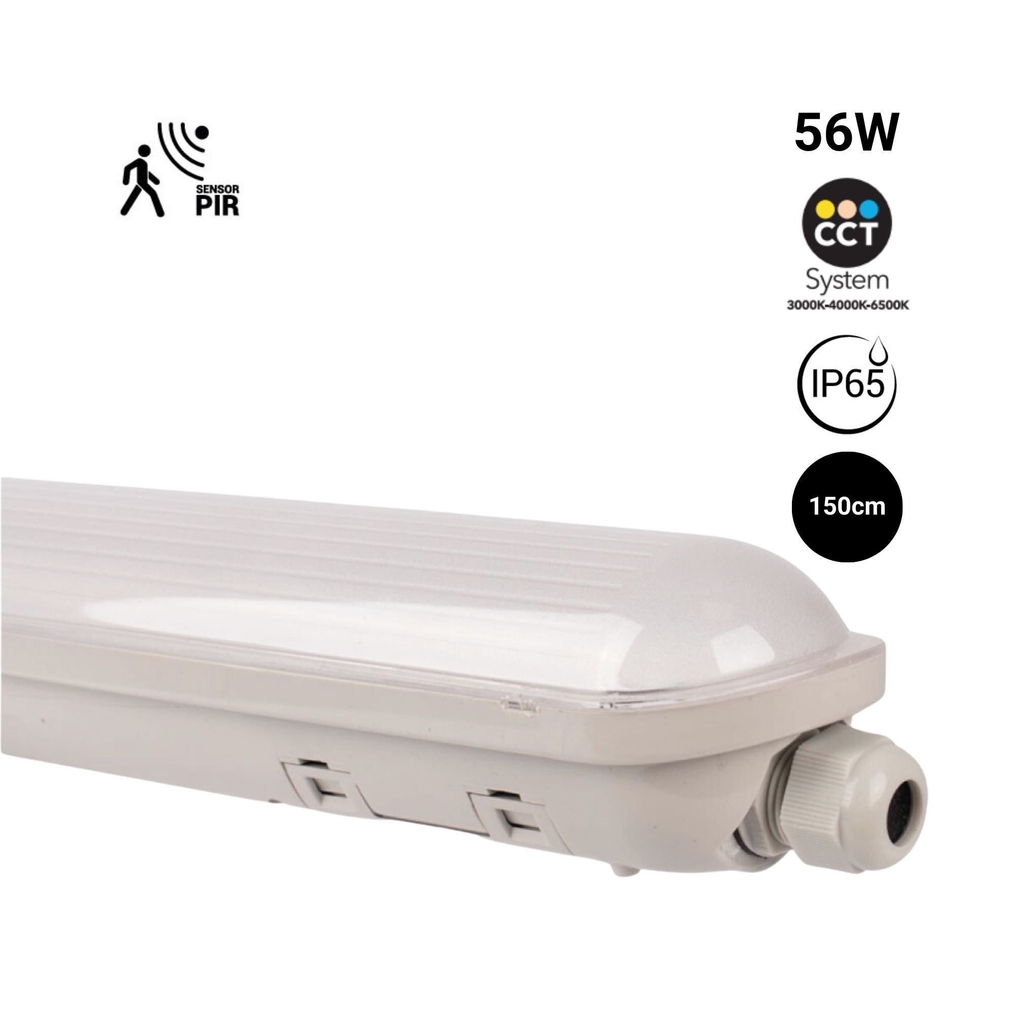 Pantalla estanca LED lineal conectable CCT con sensor de movimiento- 150cm - 56W - IP65
