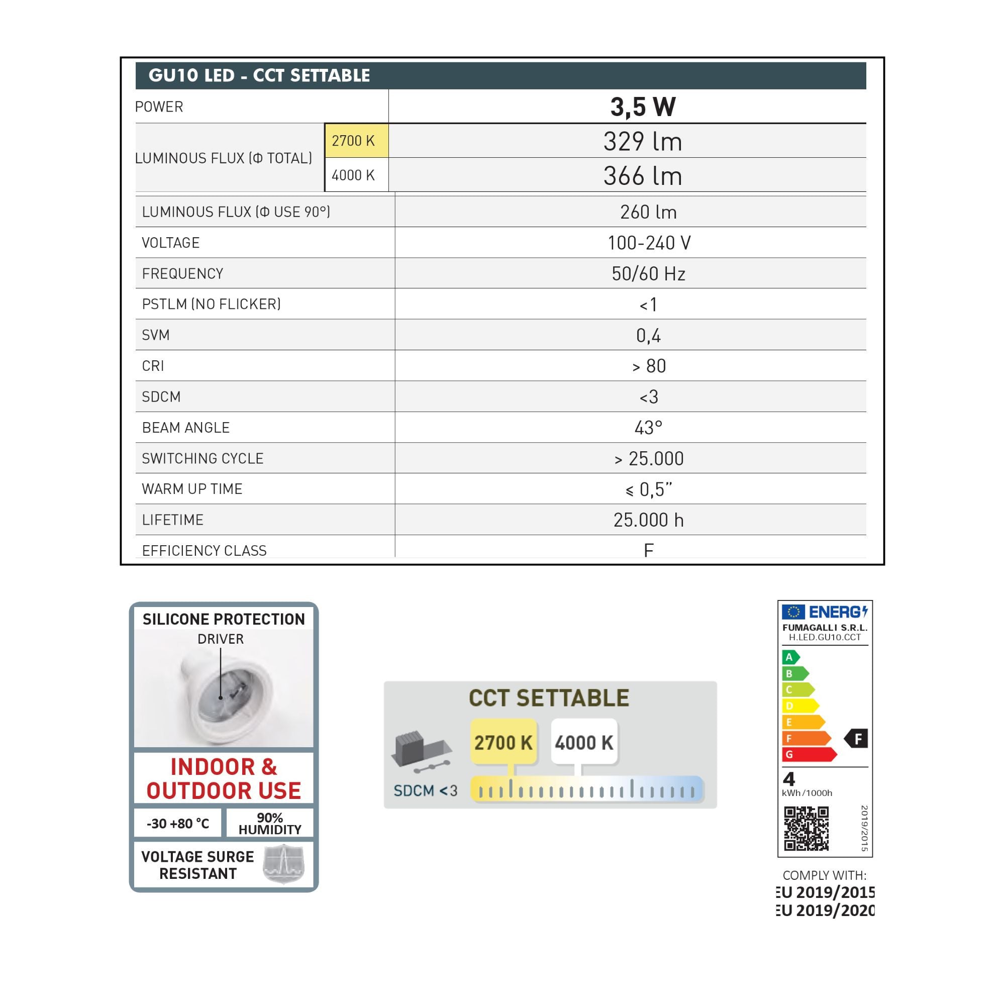 Foco LED con estaca FUMAGALLI MINITOMMY CCT GU10 3,5W
