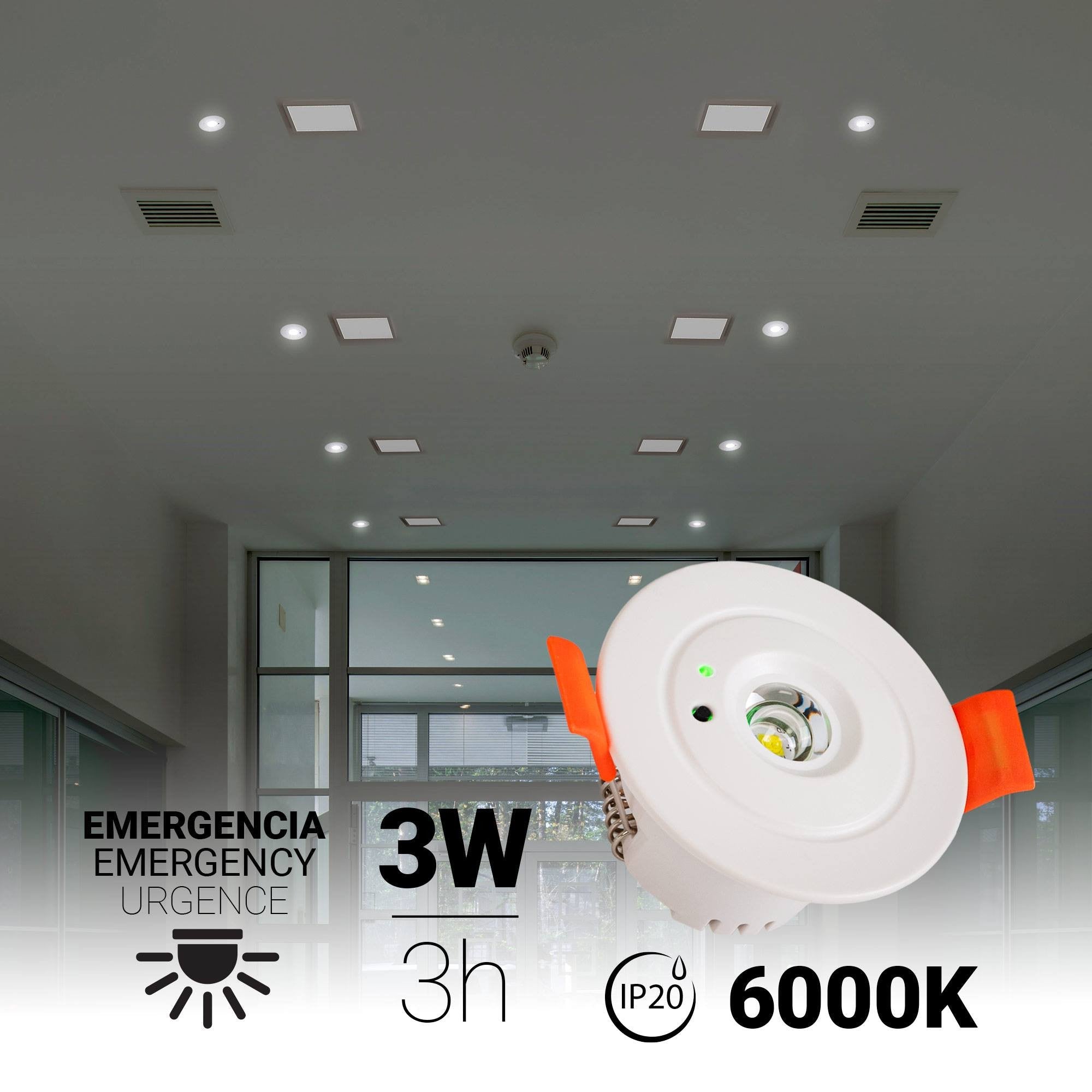 Luz de emergencia 3W tipo downlight - Autonomía 3hs - Ø60mm