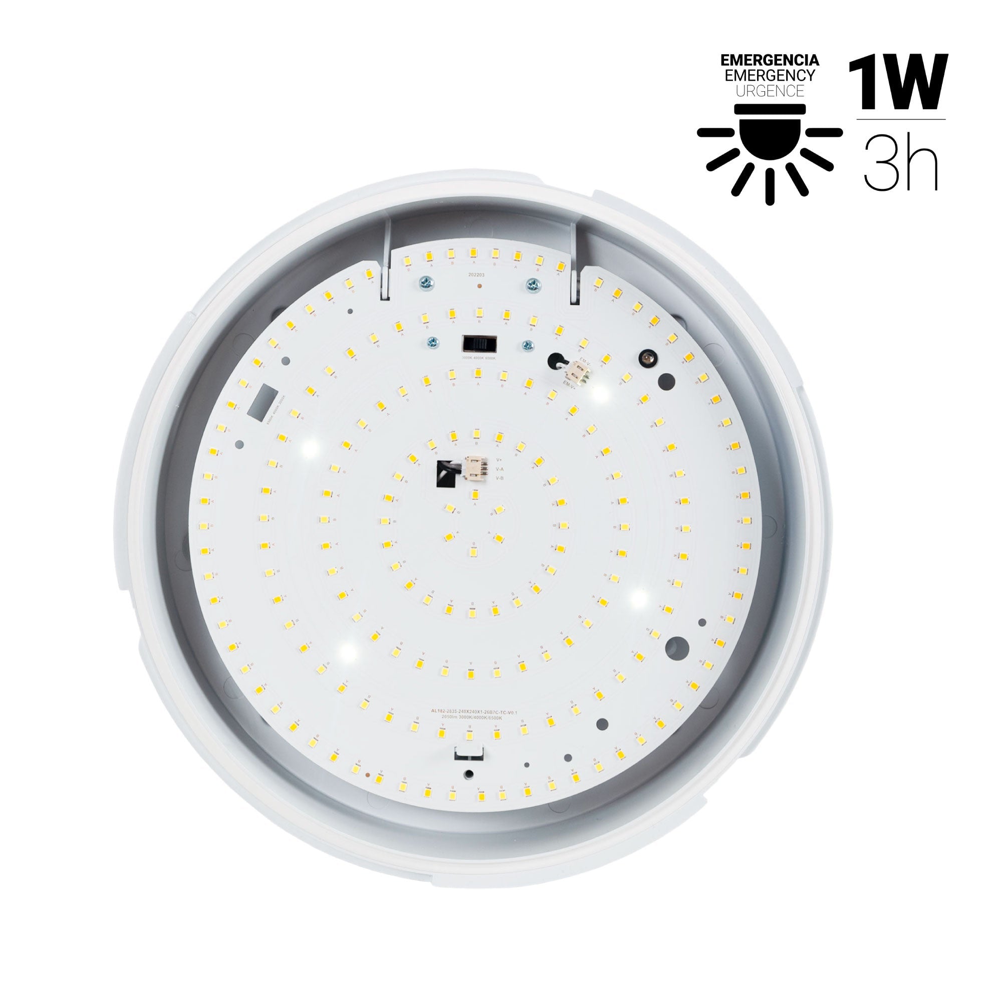 Plafón LED techo estanco / Luz de emergencia - CCT - Potencia ajustable 12W-16W - Ø31cm - IP65