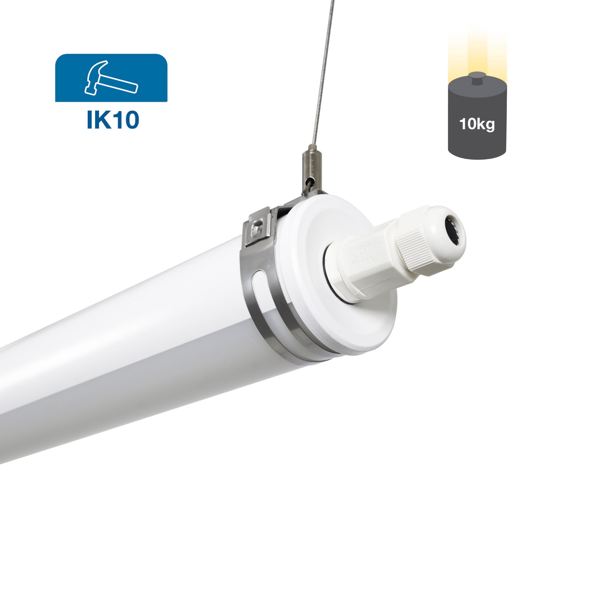 Luminaria estanca tubular para uso industrial - 150cm - 50W - 6900lm - IP65 - IK10