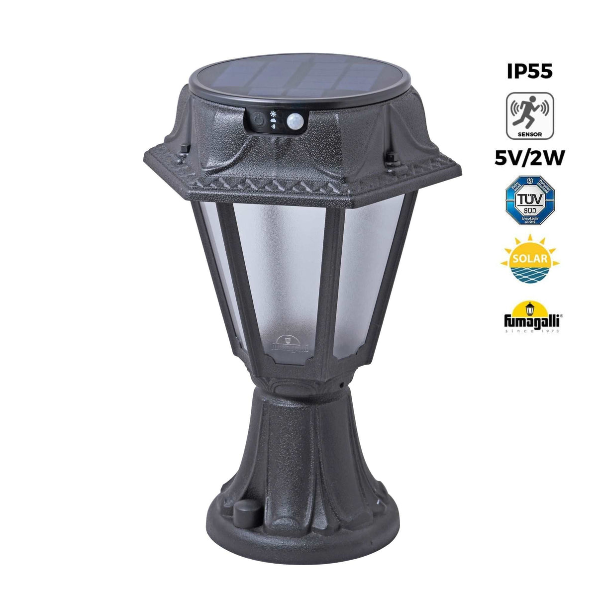 Farol de pie solar "MINILOT/ROSETTA" con sensor PIR - 4000K - 2 modos de funcionamiento
