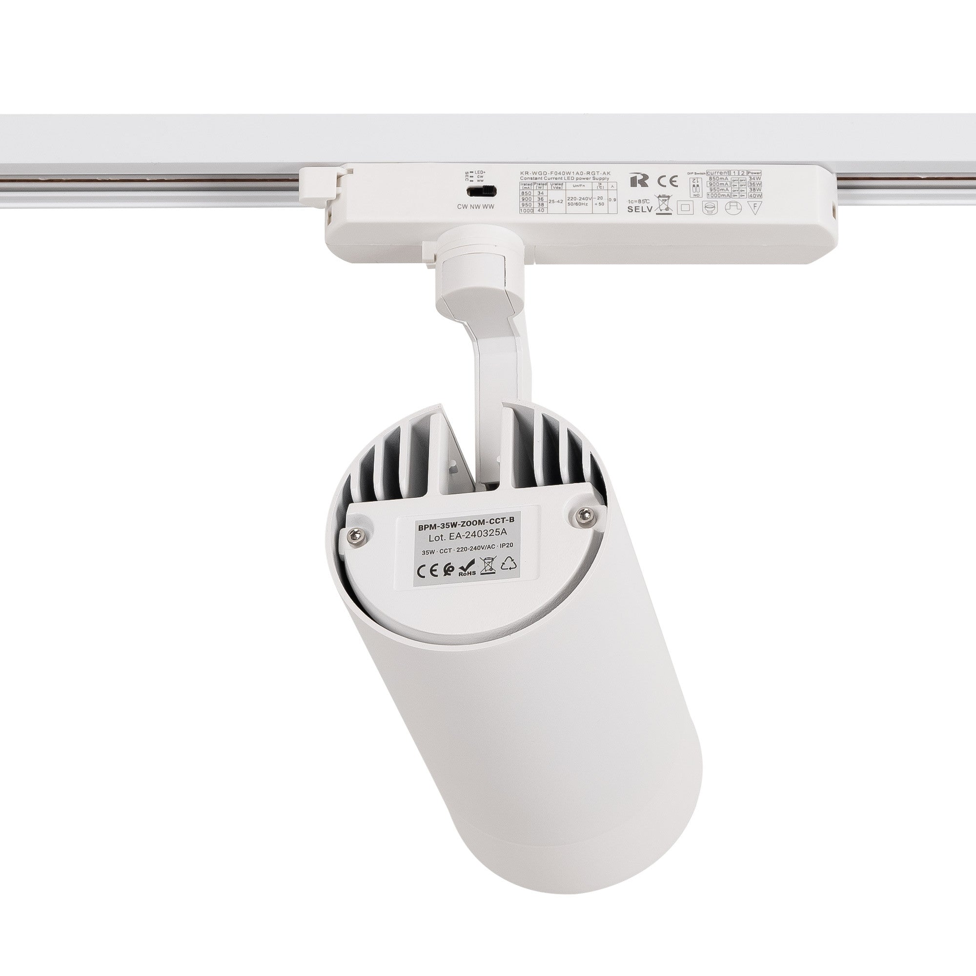 Proyector LED para carril Monofasico 35W CCT - ZOOM 20º- 60º - CRI 90