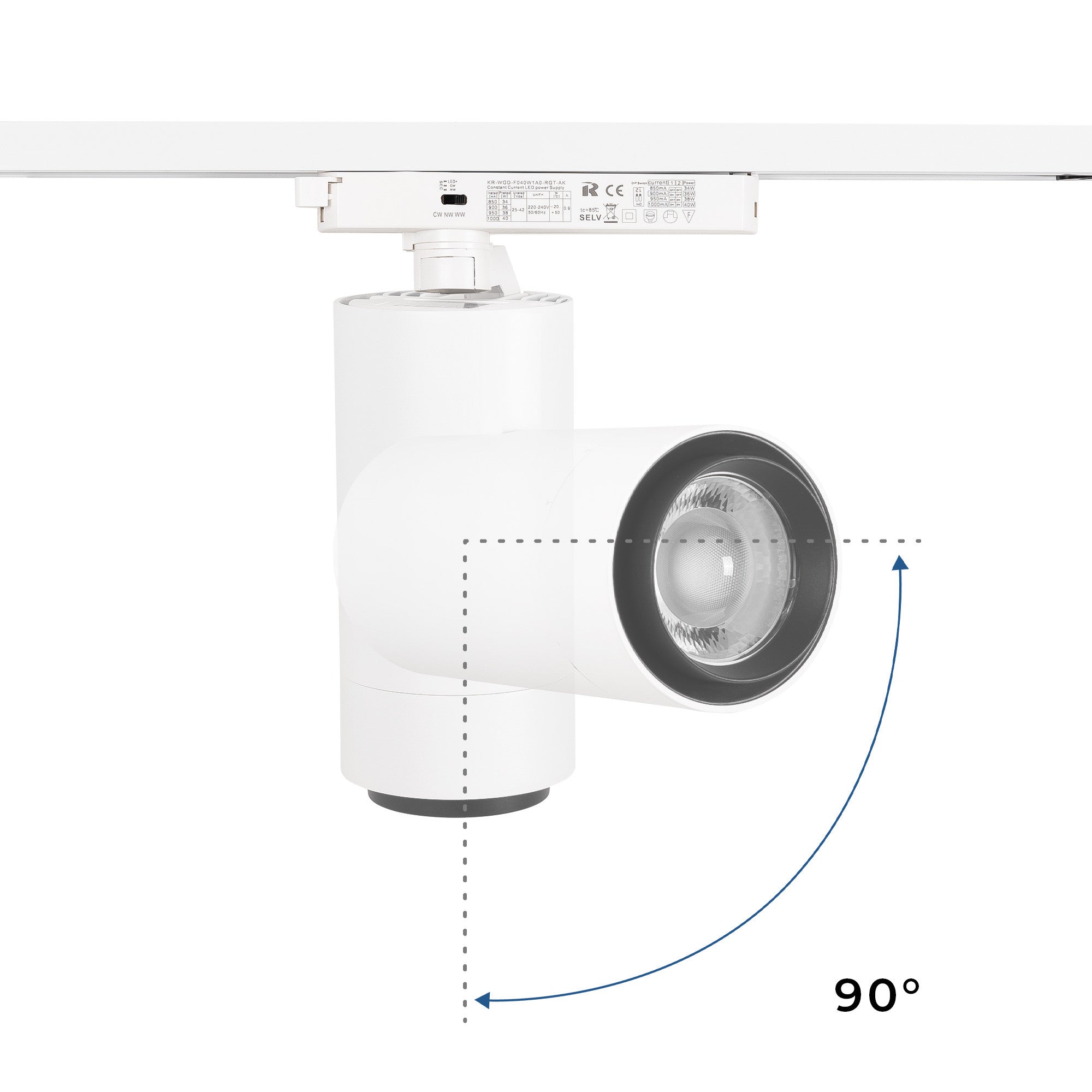 Proyector LED para carril Monofasico 35W CCT - ZOOM 20º- 60º - CRI 90