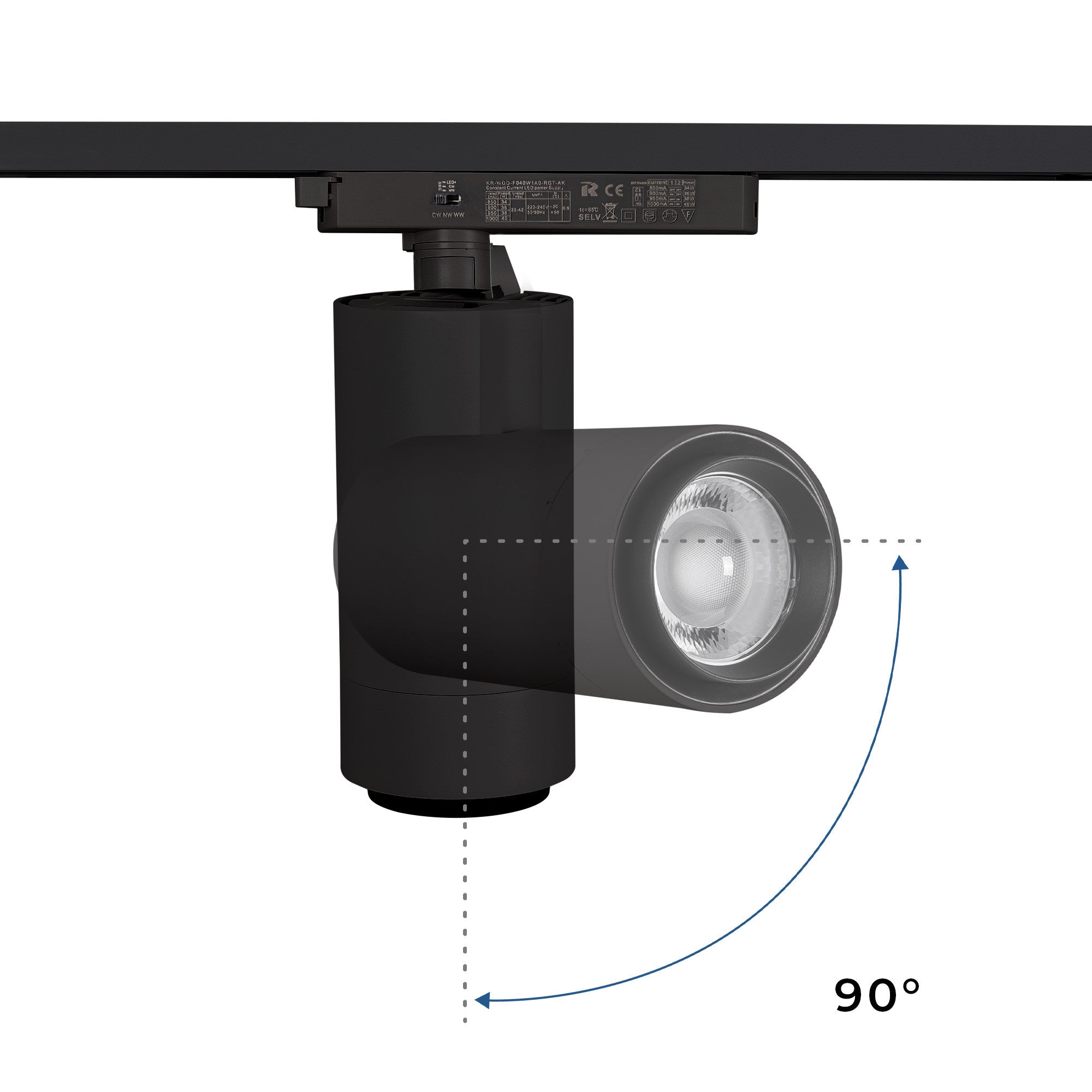 Proyector LED para carril Monofasico 35W CCT - ZOOM 20º- 60º - CRI 90