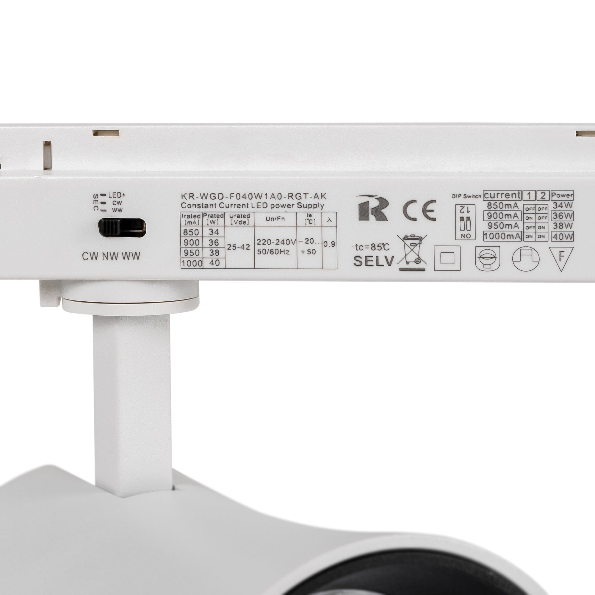 Proyector LED arquitectónico para carril monofásico CCT - 40W - CRI 90