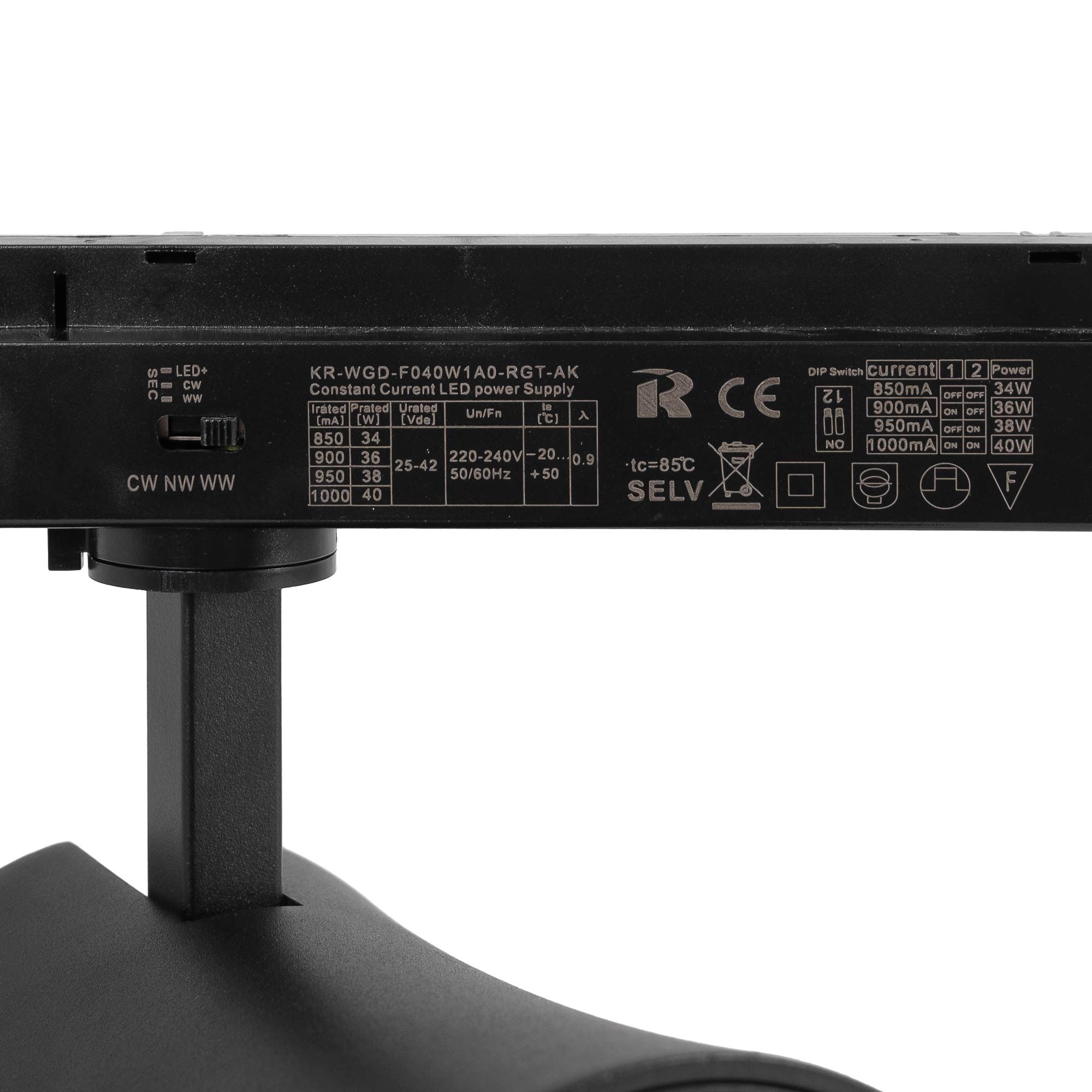 Proyector LED arquitectónico para carril monofásico CCT - 40W - CRI 90
