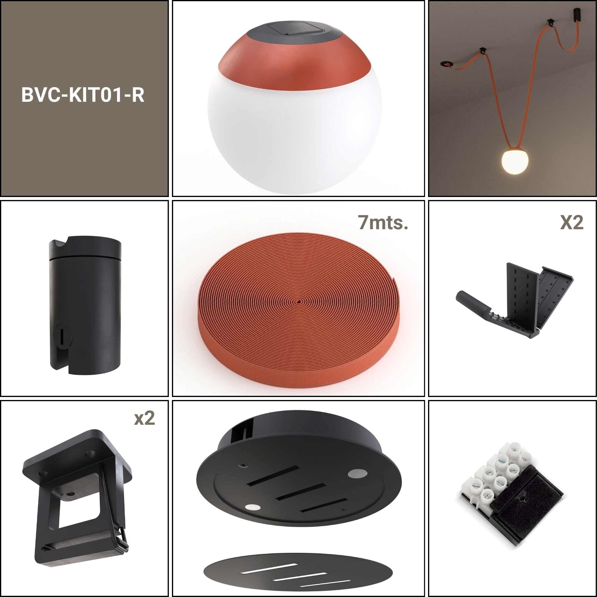 Lámpara configurable "Axia 1" - KIT lámpara bola 12W + cinta textil eléctrica + accesorios
