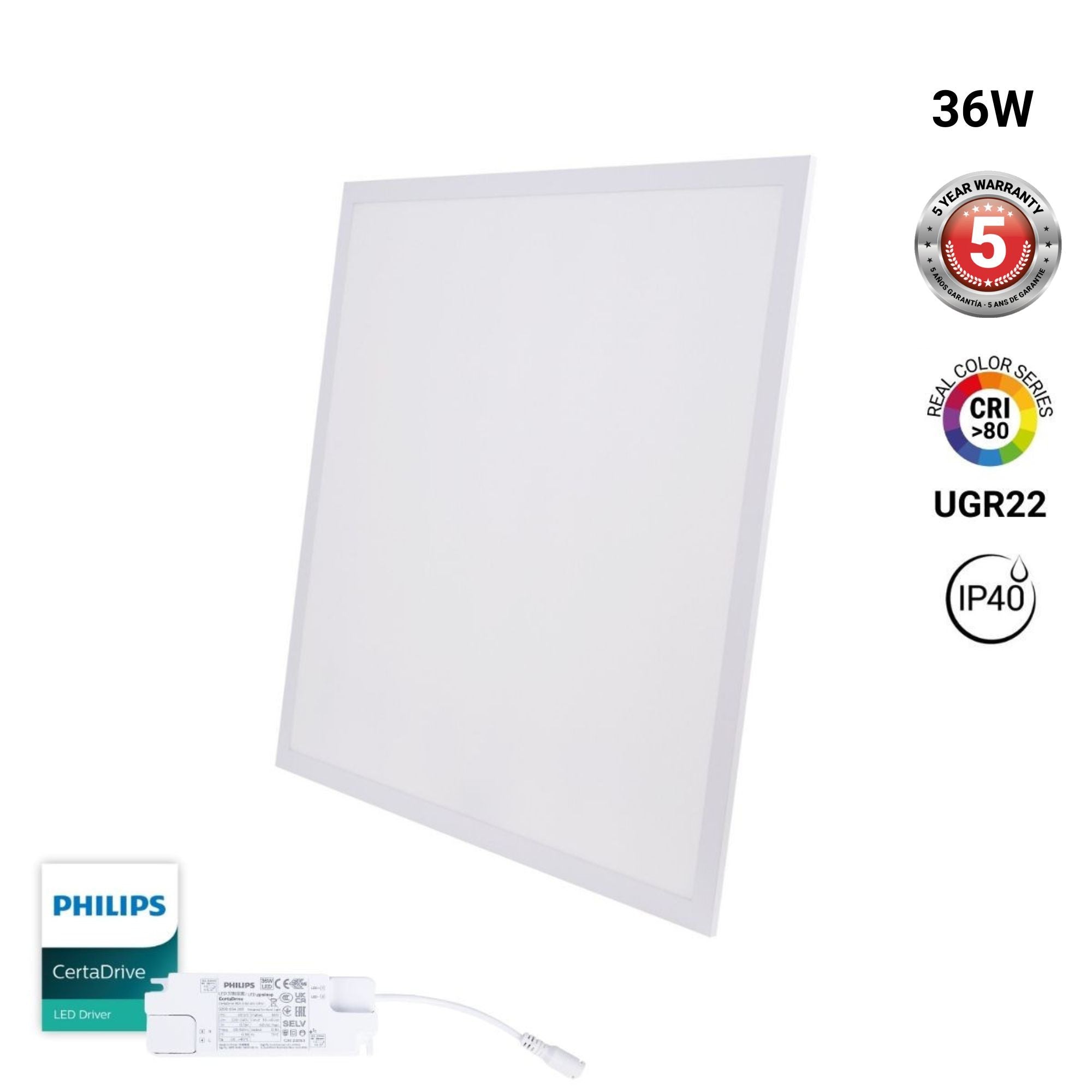 Panel LED empotrable Backlight 60x60cm - 40W - 4800lm - Driver Philips - UGR22 - IP40