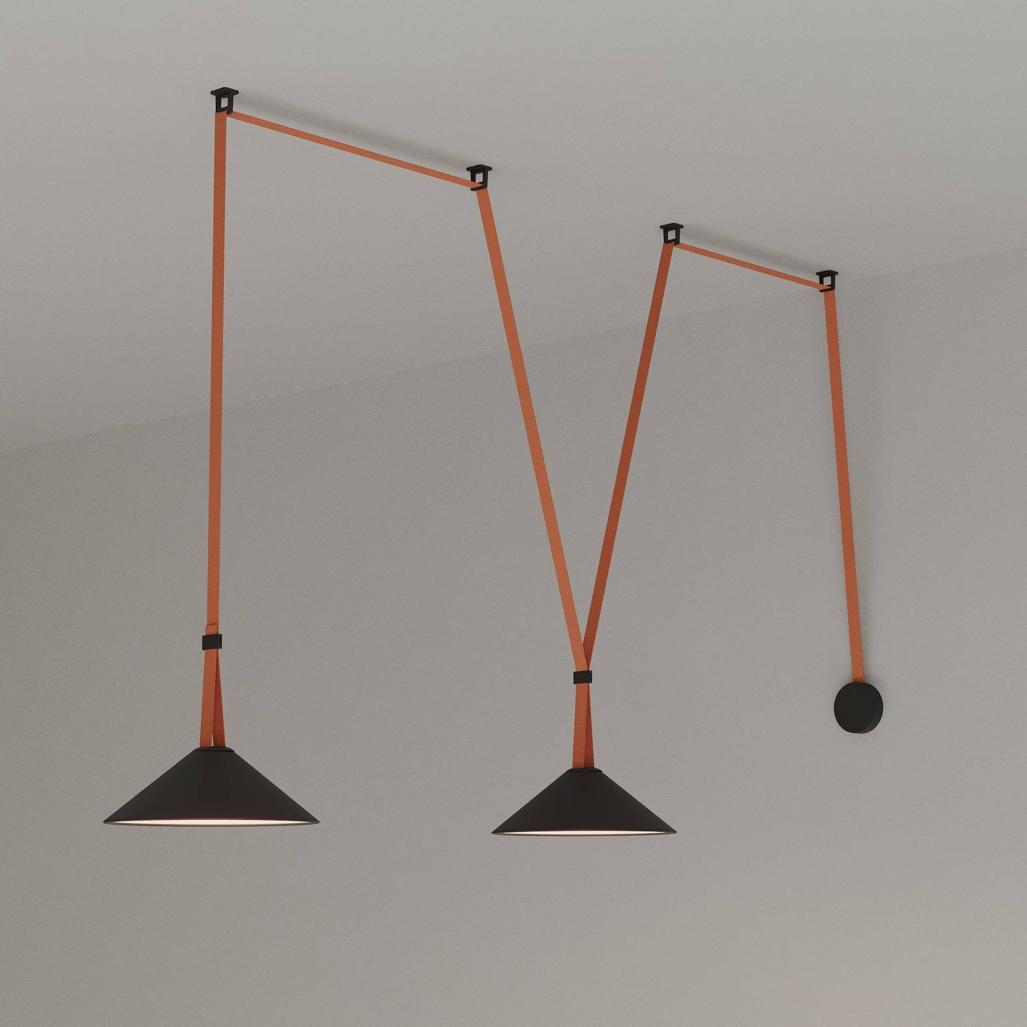 Lámpara cono configurable "Axia 2" - KIT 2 lámparas plato 12W + cinta textil eléctrica + accesorios