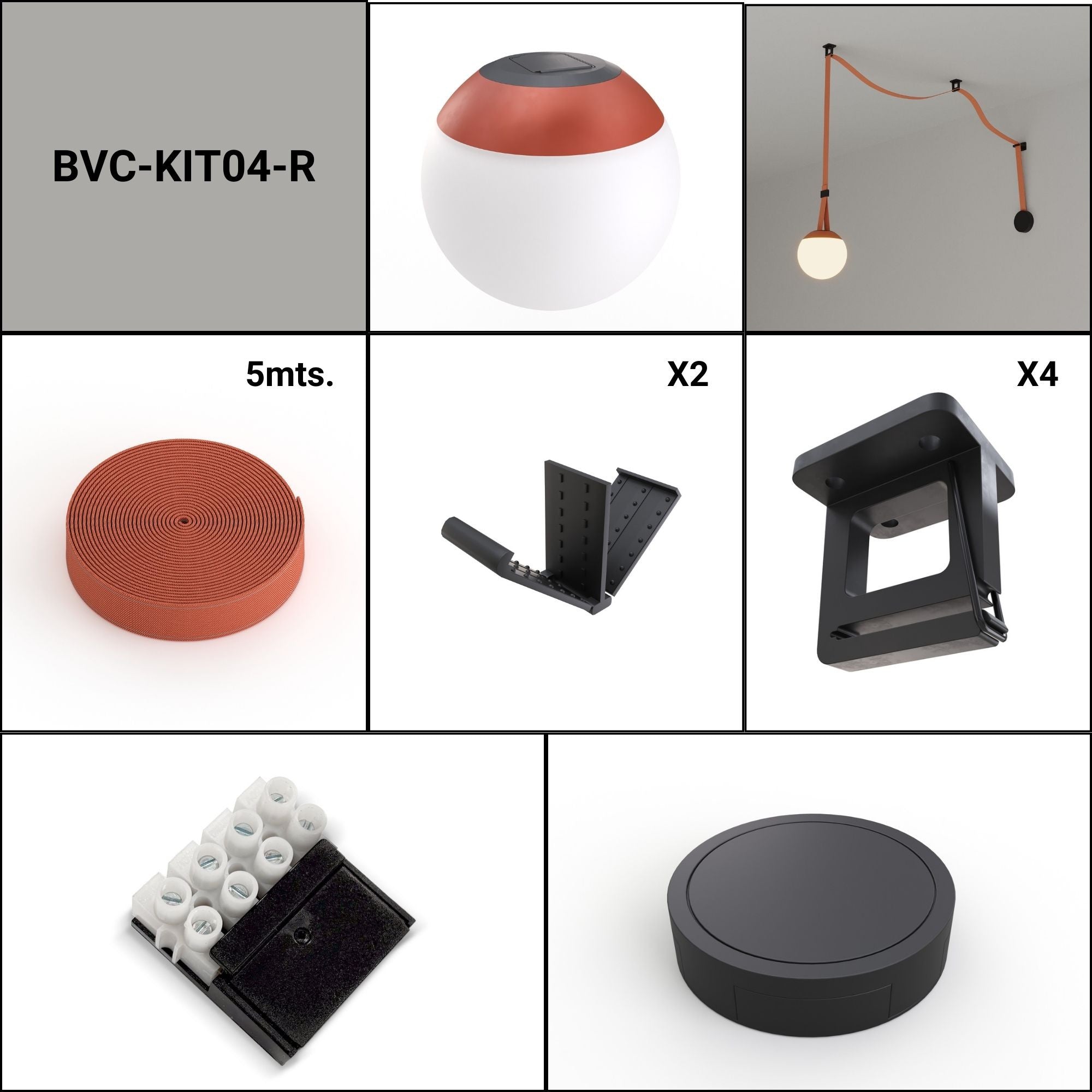 Lámpara configurable "Axia 4" - KIT lámpara bola 12W + cinta textil eléctrica + accesorios
