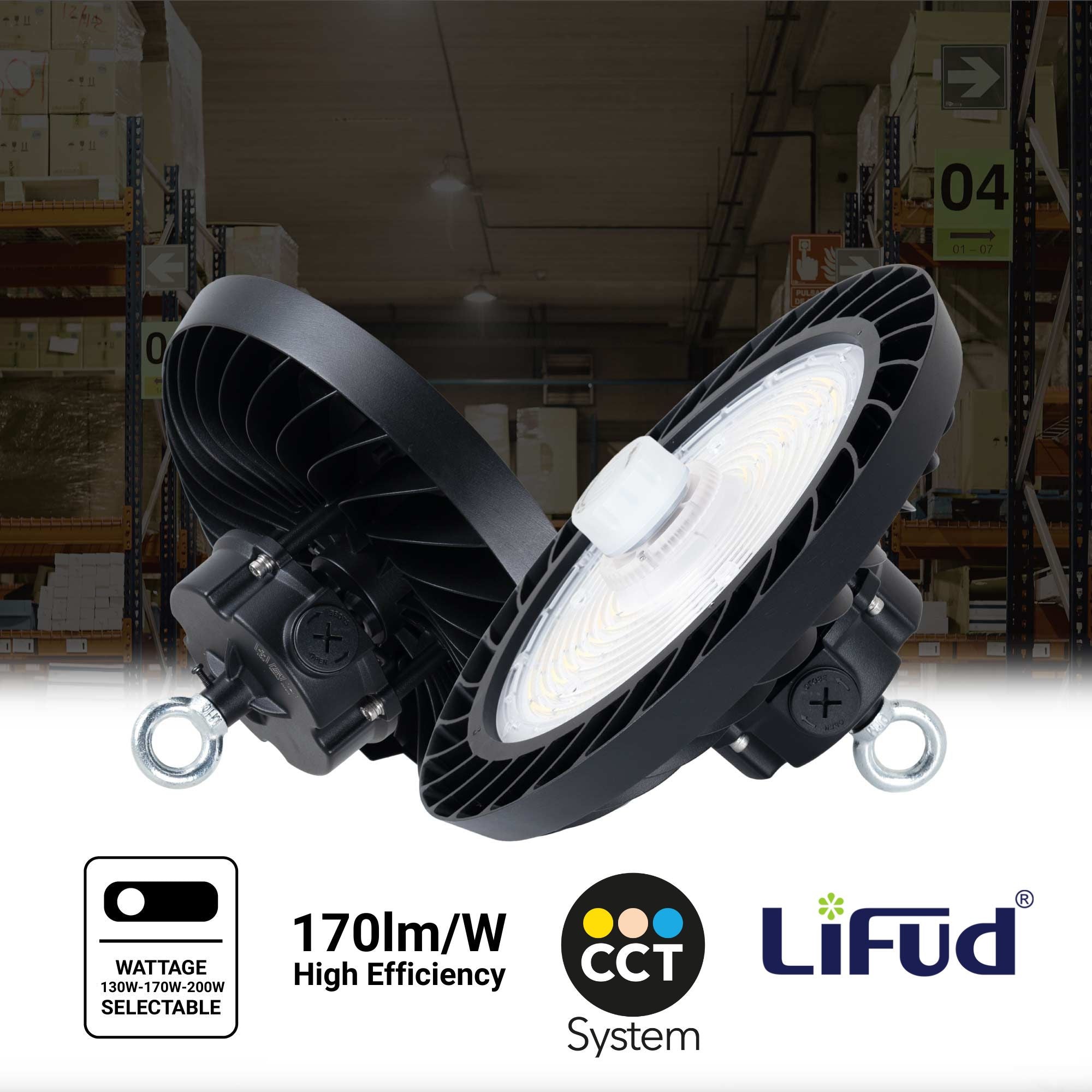 Campana LED UFO industrial 200W - CCT - Con sensor de movimiento - 170lm/W - Driver LIFUD - IP65 - 5 años garantía