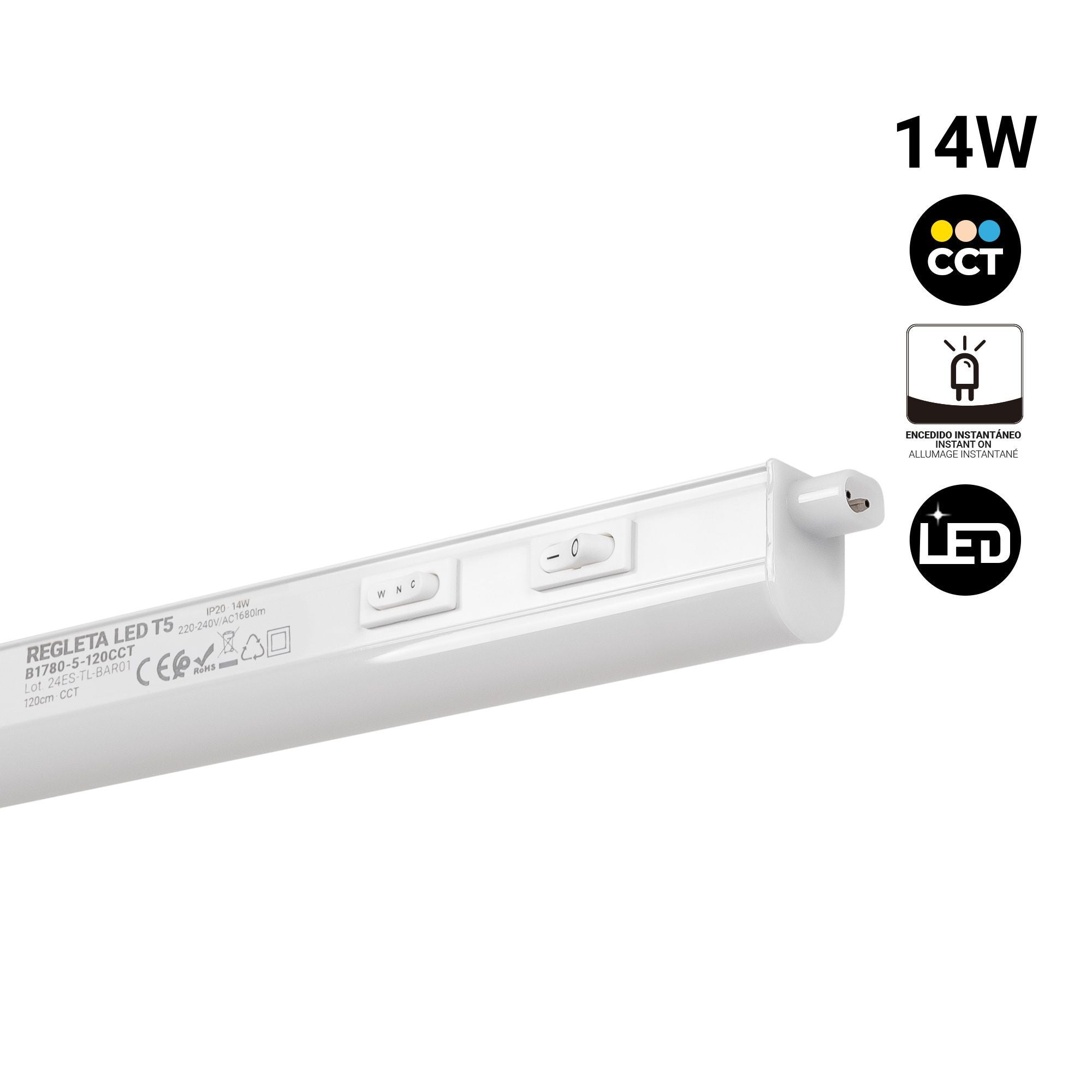 Regleta LED bajo mueble T5 - 14W - CCT - 120 cm - Opal