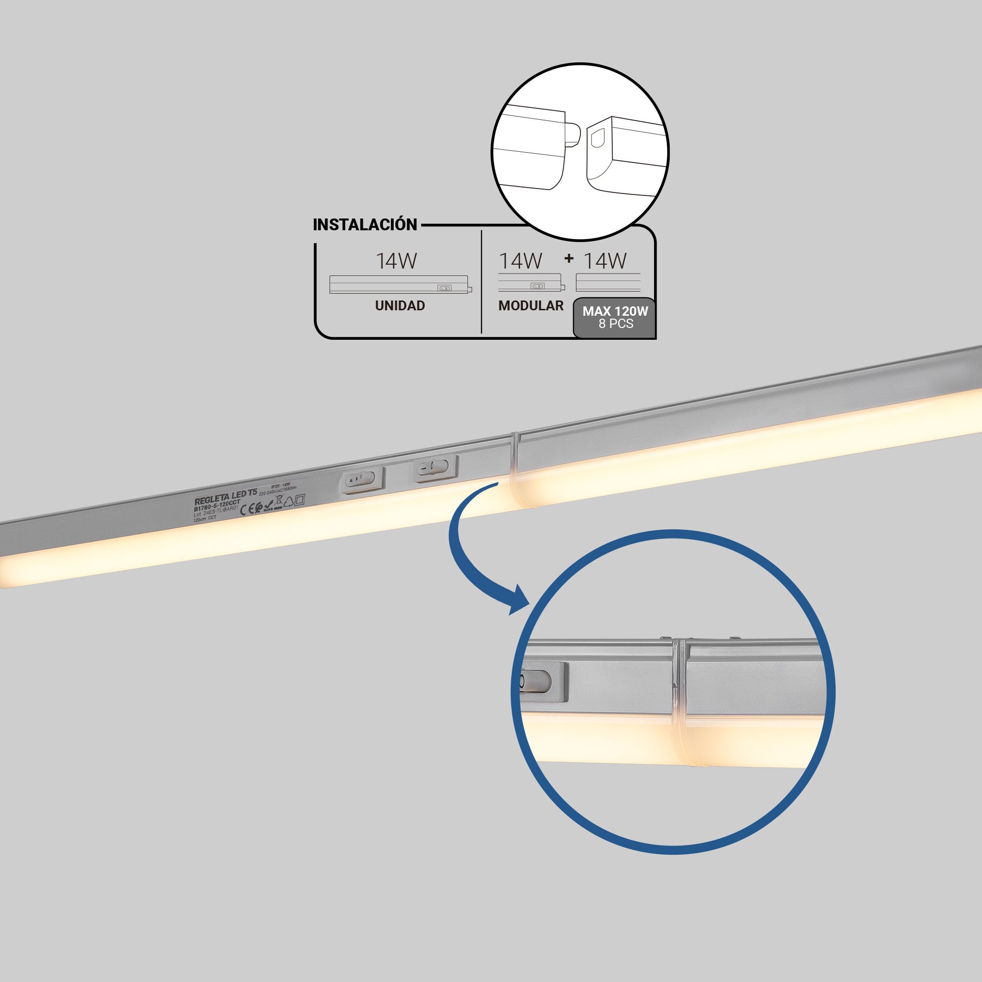 Regleta LED bajo mueble T5 - 14W - CCT - 120 cm - Opal