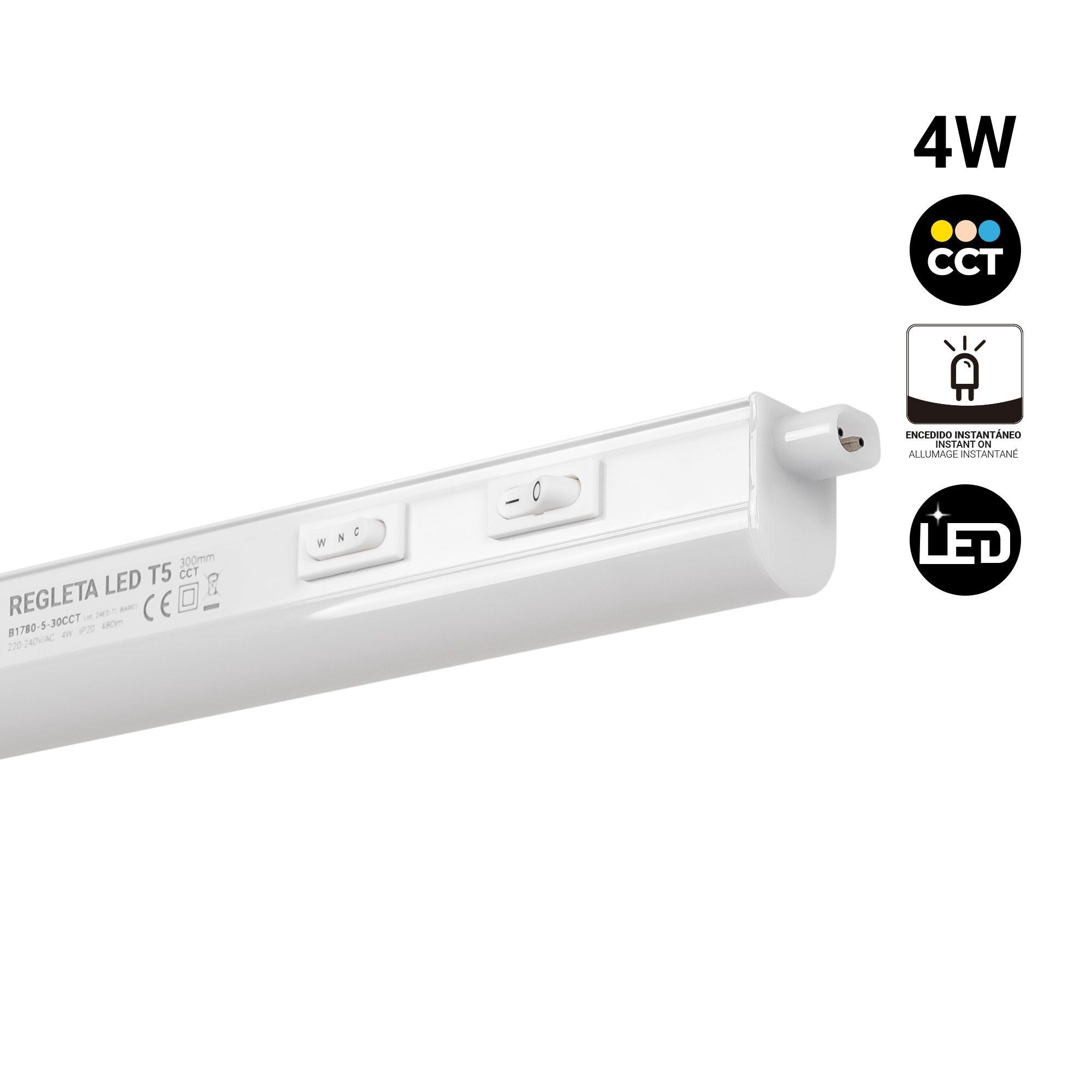 Regleta LED bajo mueble T5 - 4W - CCT - 30 cm - Opal
