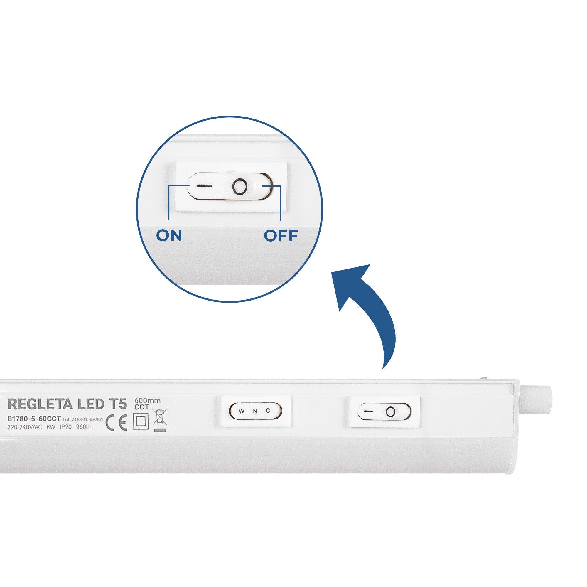 Regleta LED bajo mueble T5 - 8W - CCT - 60 cm - Opal