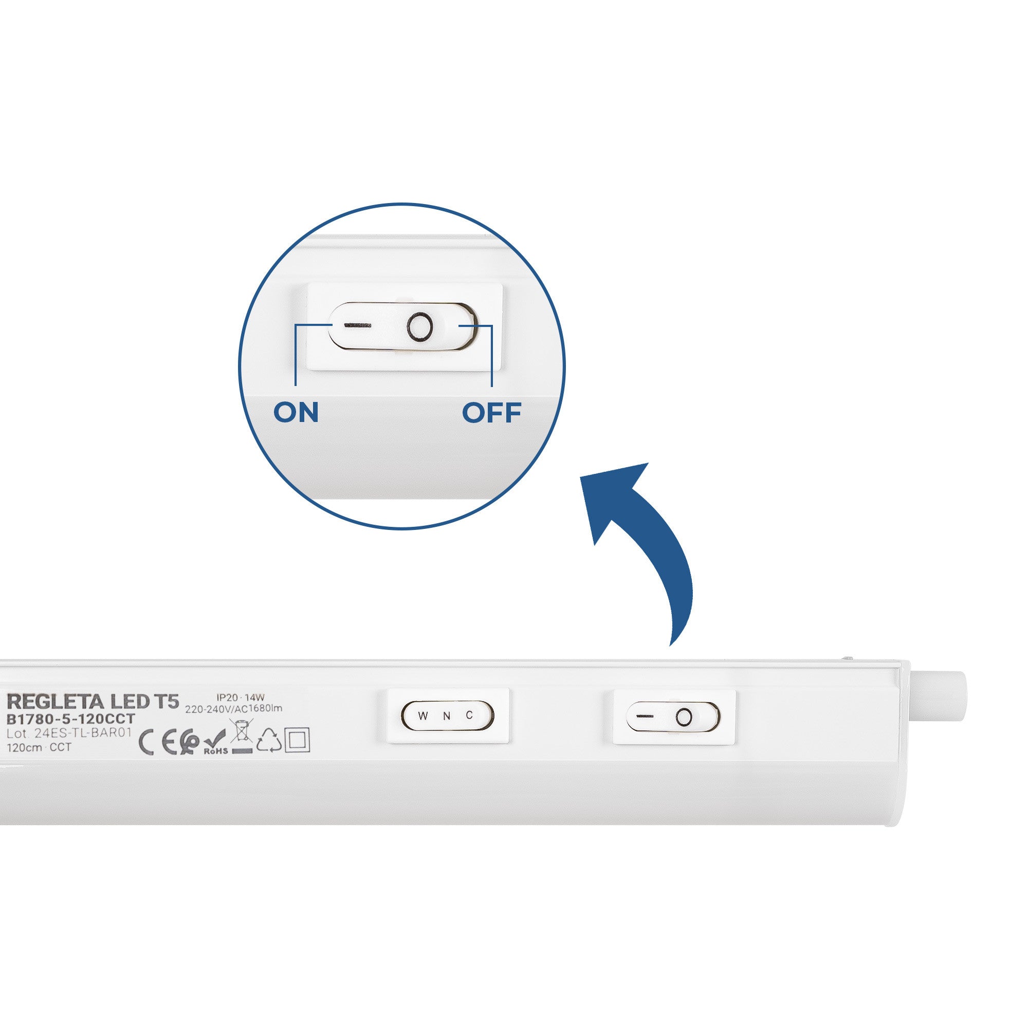 Regleta LED bajo mueble T5 - 14W - CCT - 120 cm - Opal
