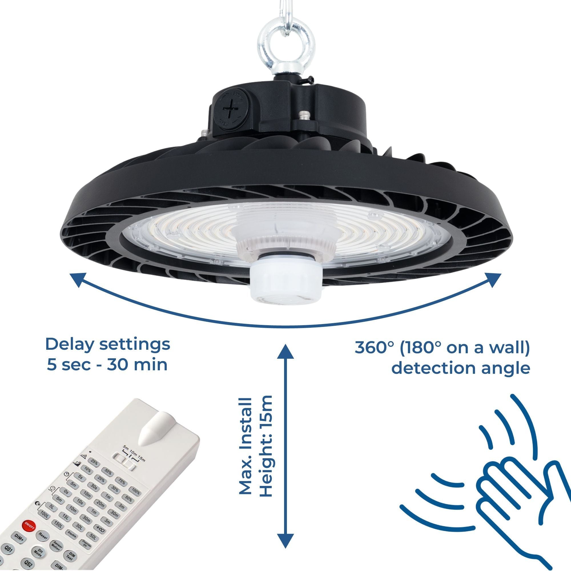 Campana LED UFO industrial 200W - CCT - Con sensor de movimiento - 170lm/W - Driver LIFUD - IP65 - 5 años garantía