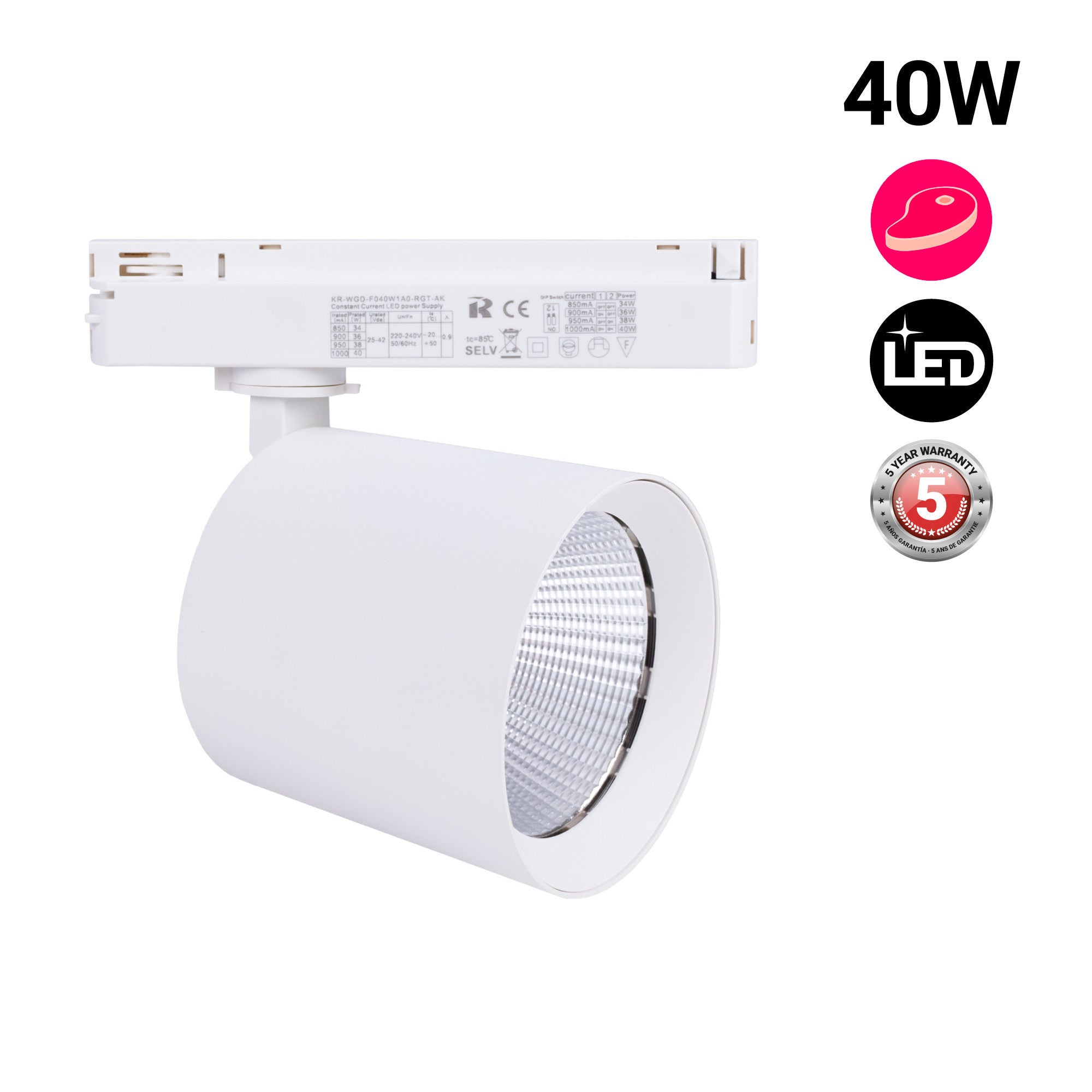 Proyector LED para carril monofásico 40W - Carnicerías
