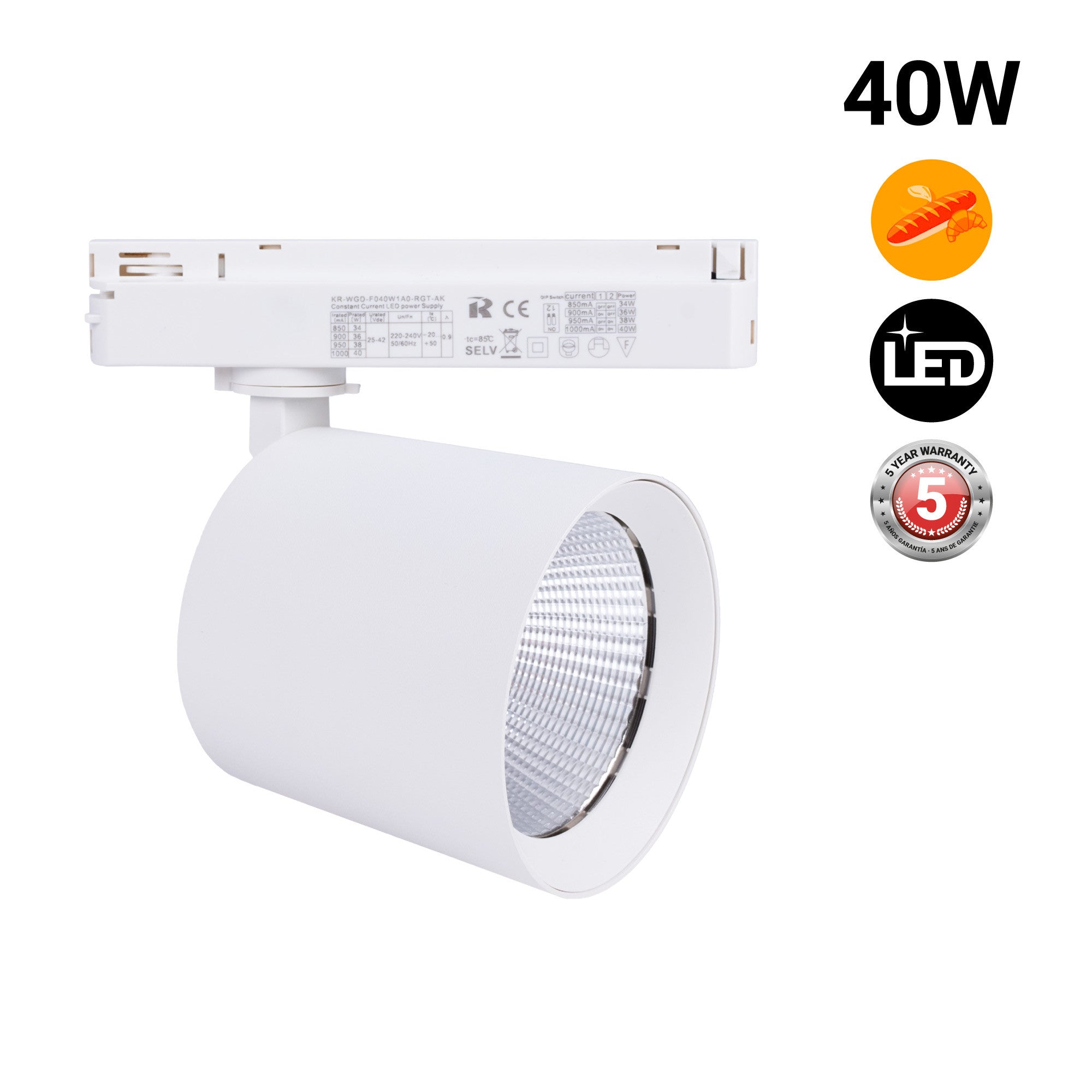 Proyector LED para carril monofásico 40W - Panaderías