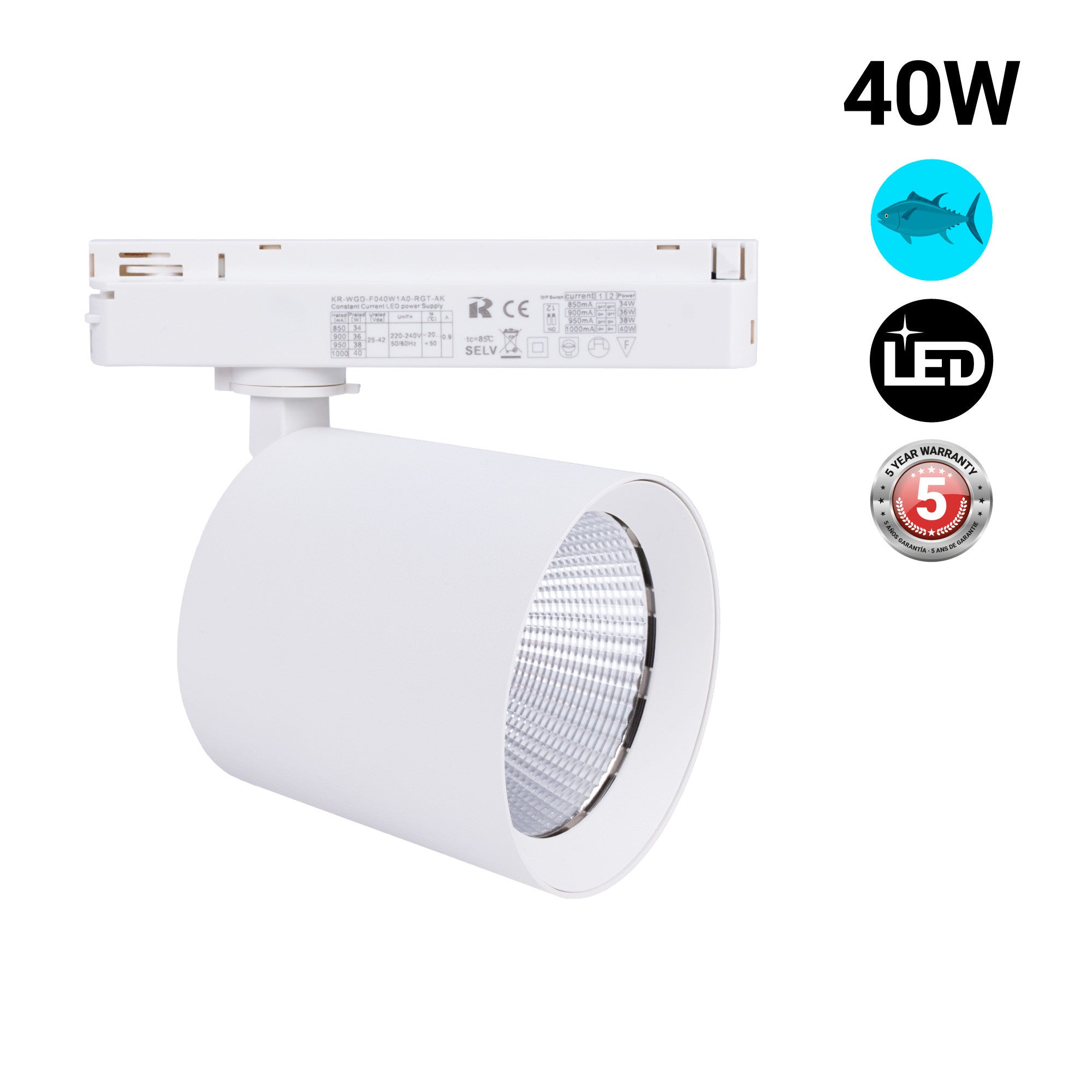 Proyector LED para carril monofásico 40W - Pescados y Mariscos