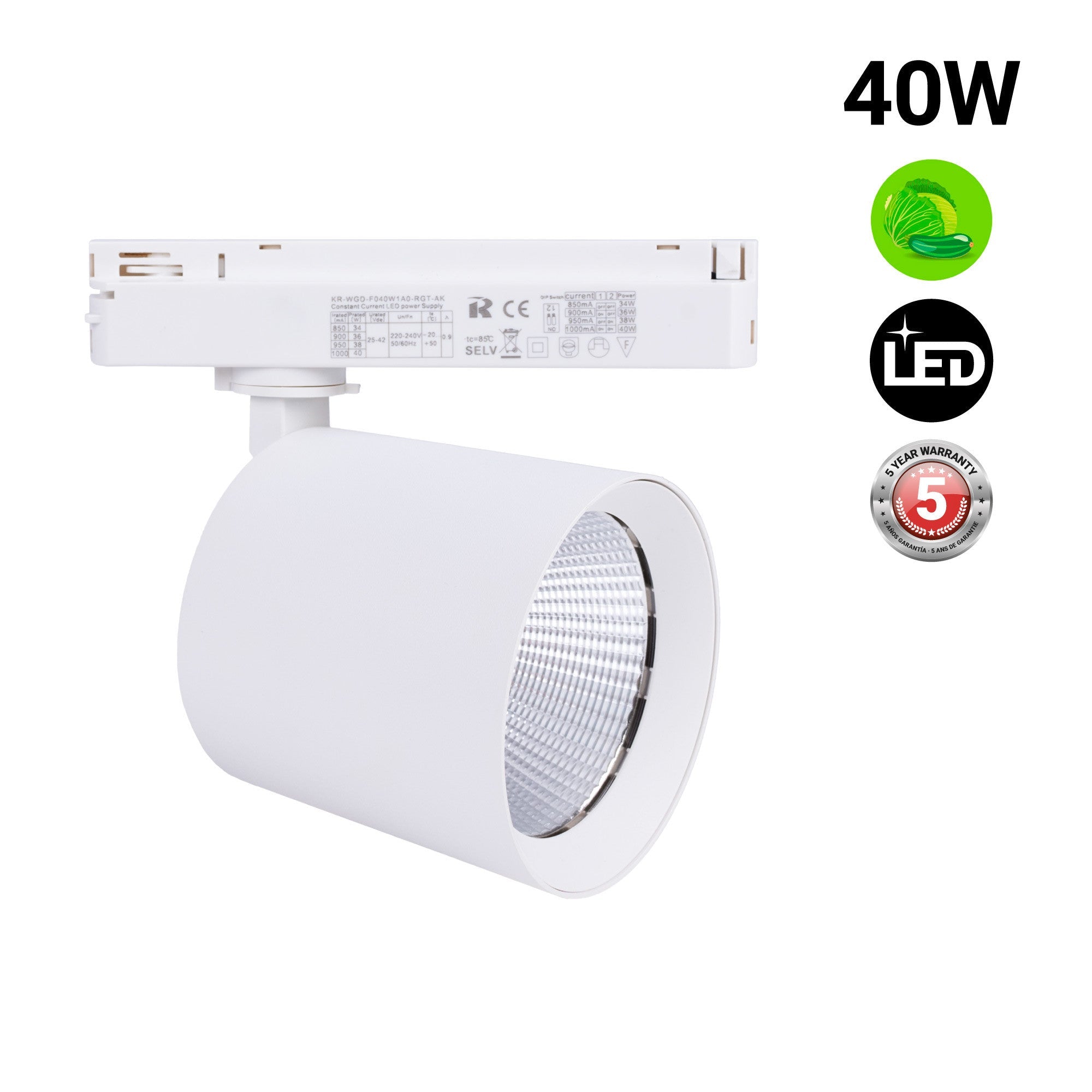 Proyector LED para carril monofásico - Verdulerías - 40W