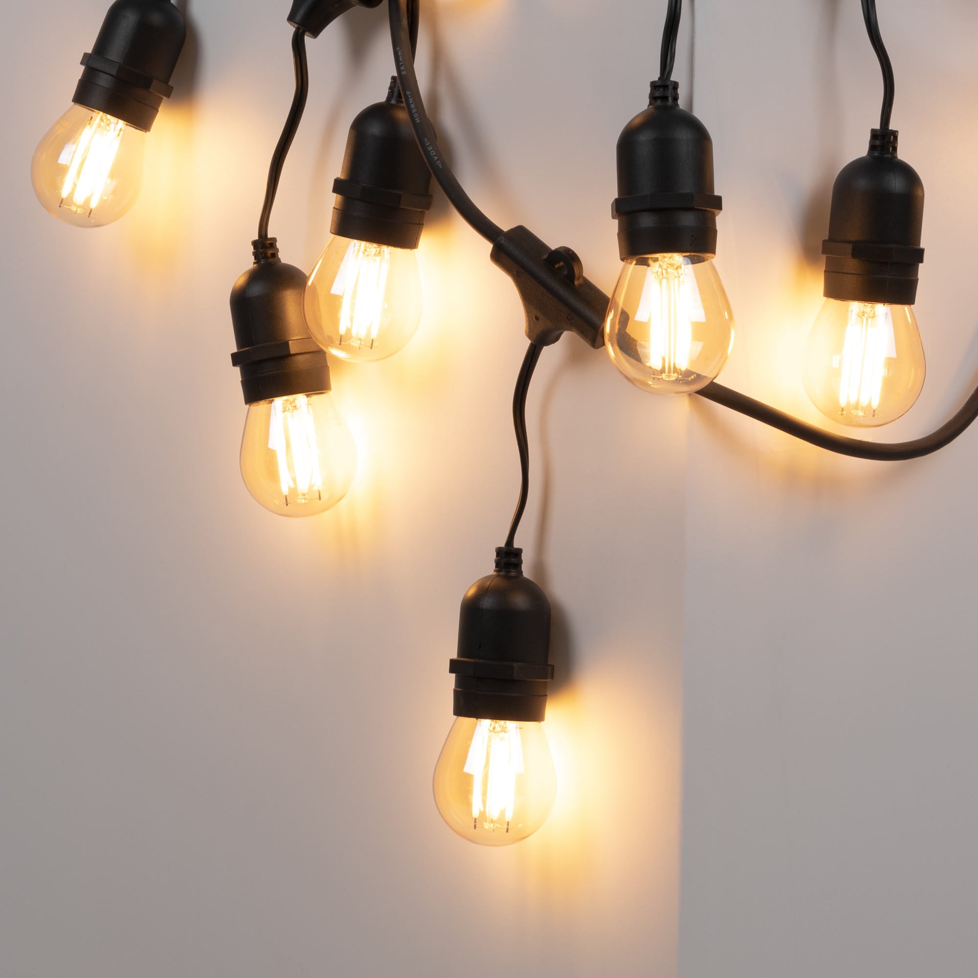 Kit guirnalda luces exterior 11,5 metros + 10 bombillas LED G45/E27 filamento 4W - 2200K - IP44