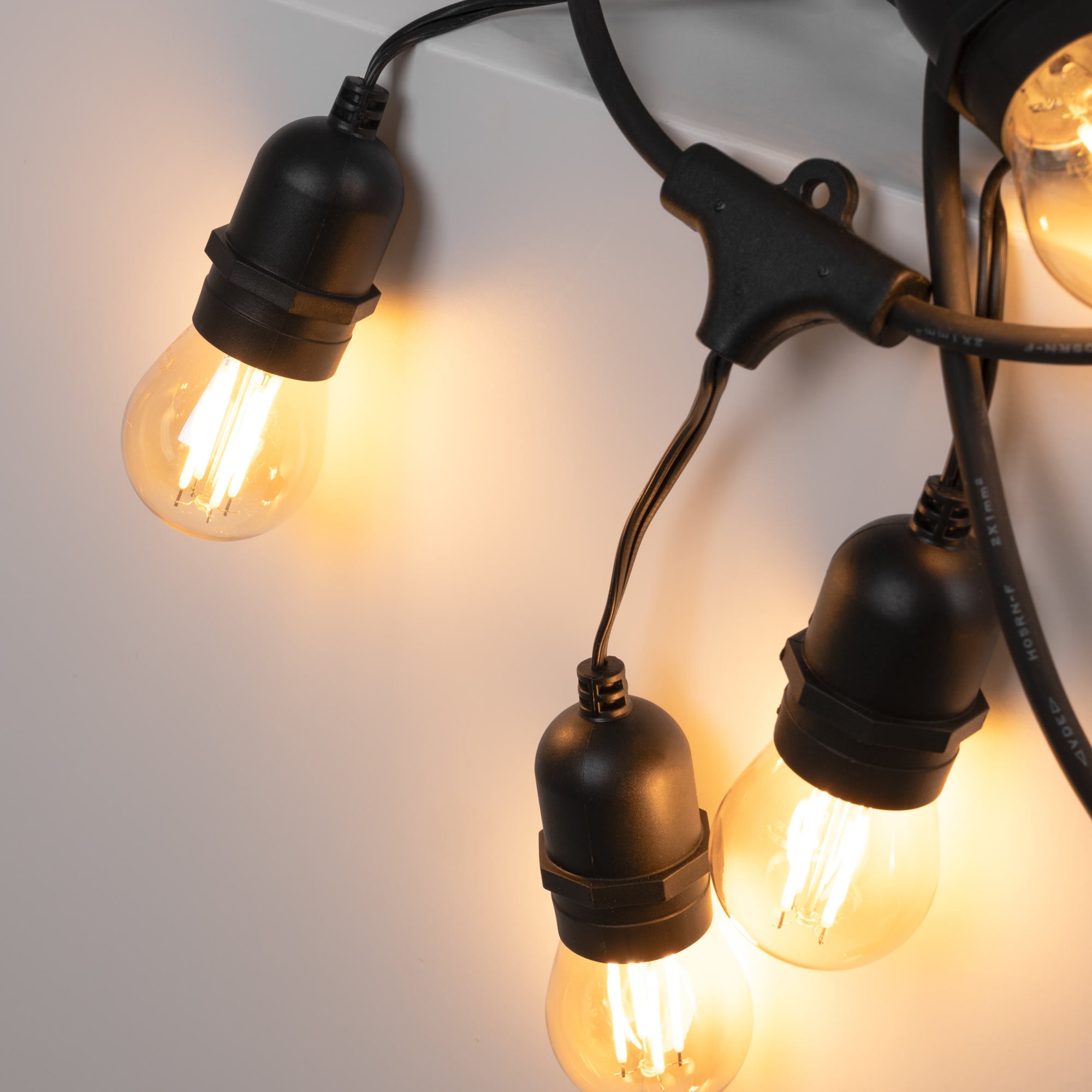 Kit guirnalda luces exterior 11,5 metros + 10 bombillas LED G45/E27 filamento 4W - 2200K - IP44