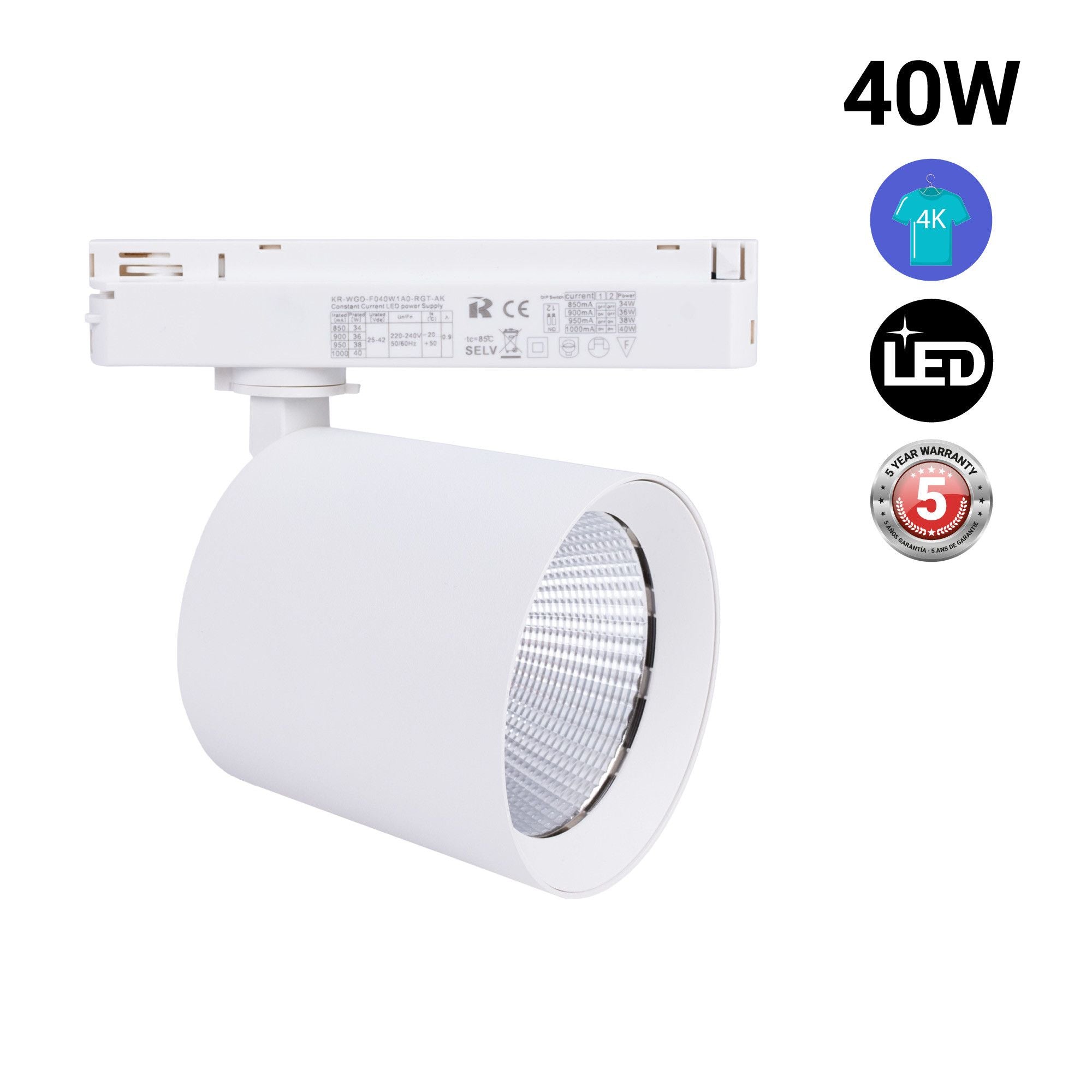 Proyector LED para carril monofásico 40W - Moda y retail