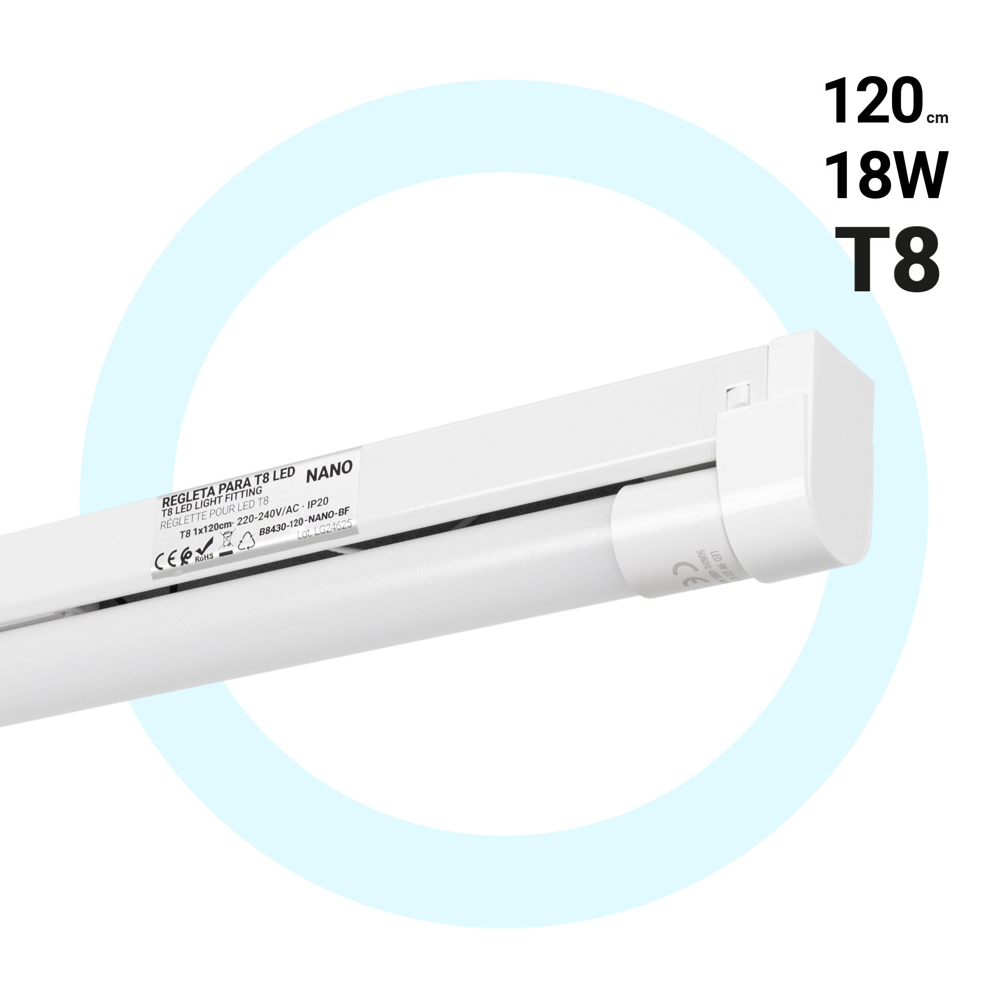 Kit regleta portatubos + tubo LED T8 - 18W - 120cm
