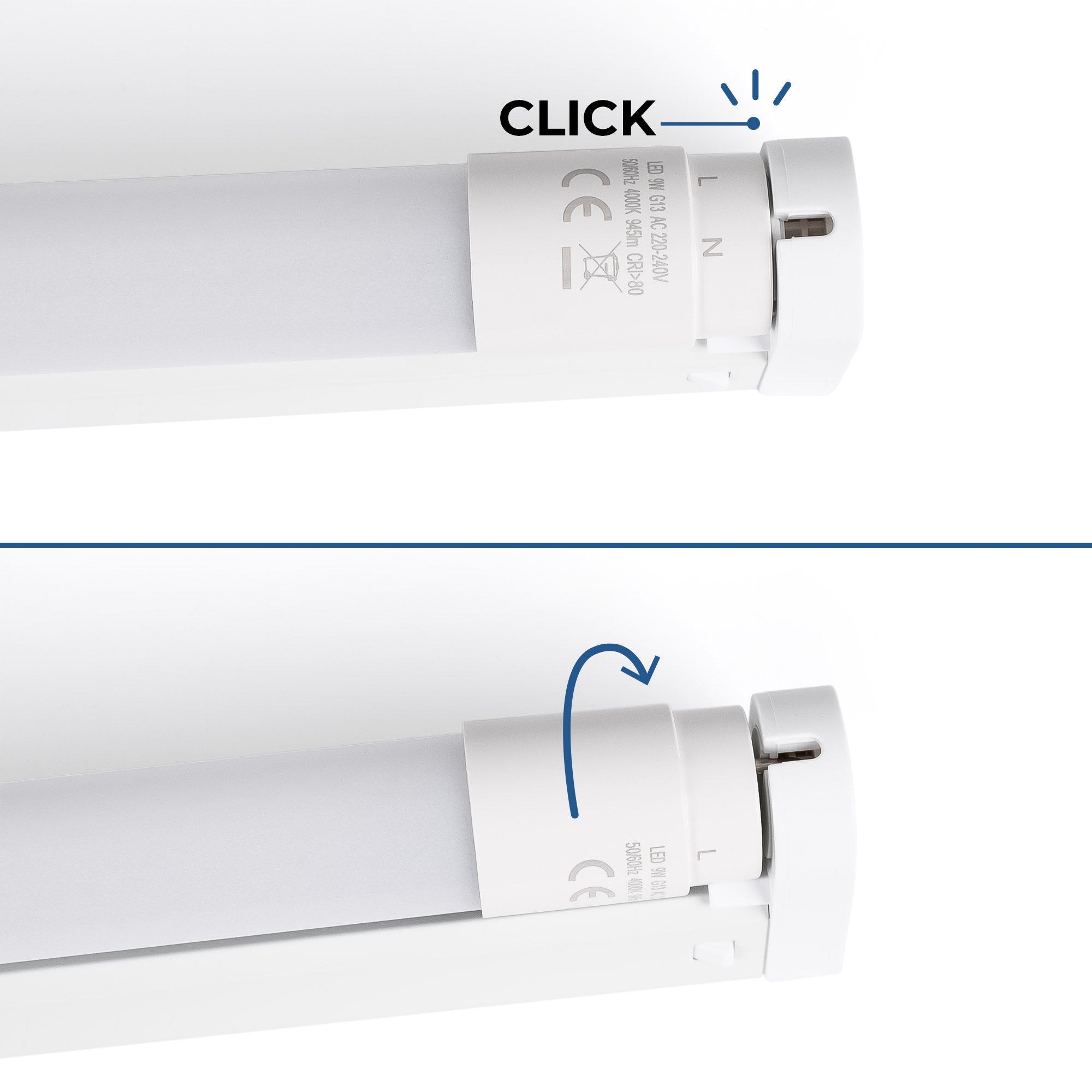 Kit regleta portatubos + tubo LED T8 - 9W - 60cm
