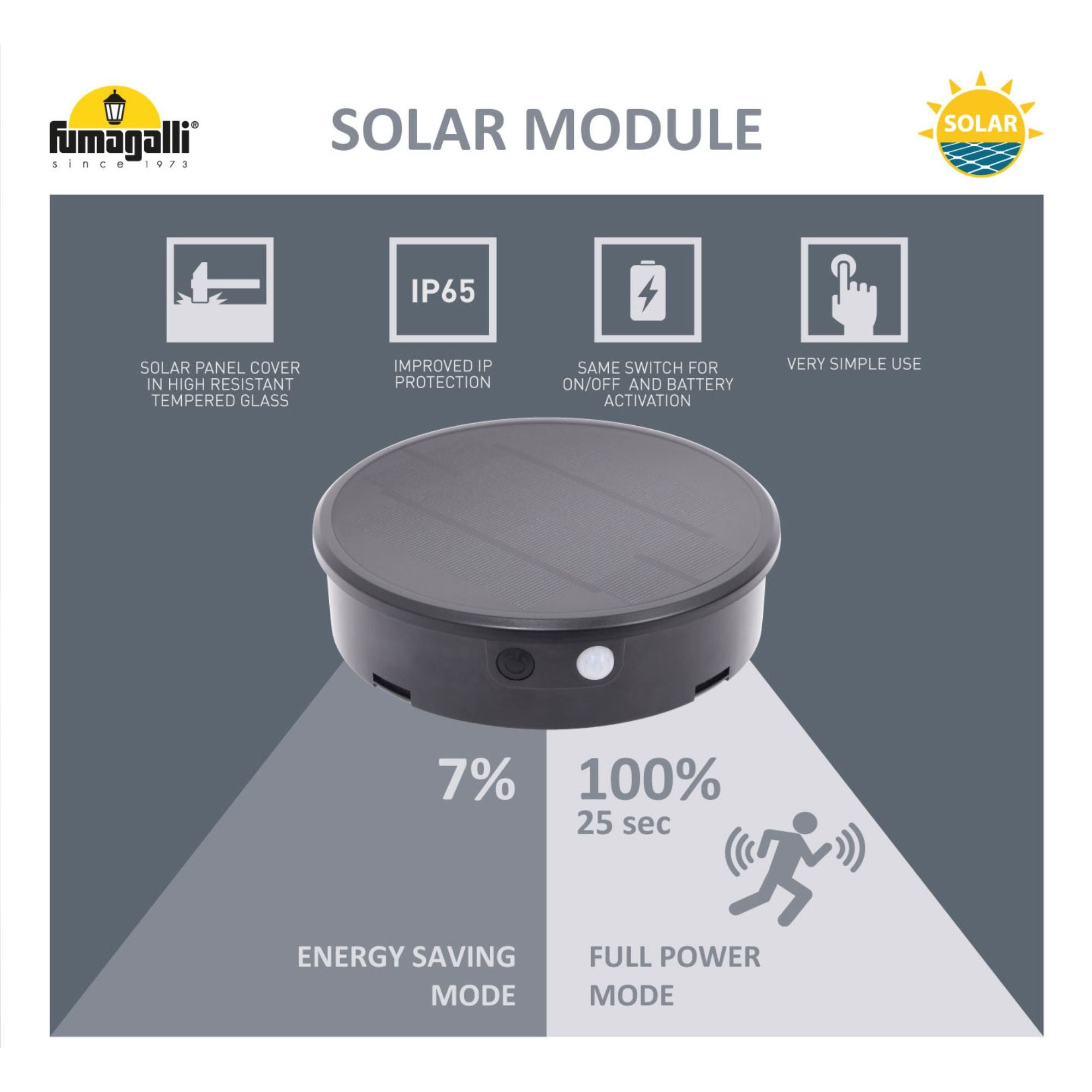 Bolardo solar LED "FELICE 800" con sensor PIR - 73 cm - 4000K - 2 modos de funcionamiento