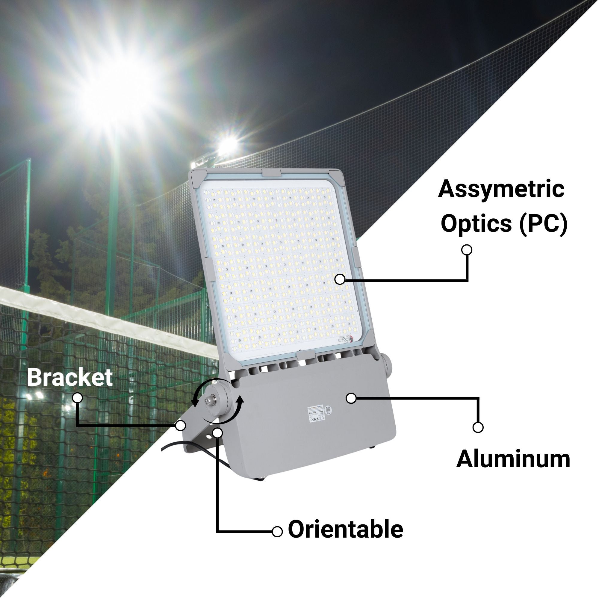 Proyector LED asimétrico exterior 600W - Regulable 1-10V - 160lm/W - IP66