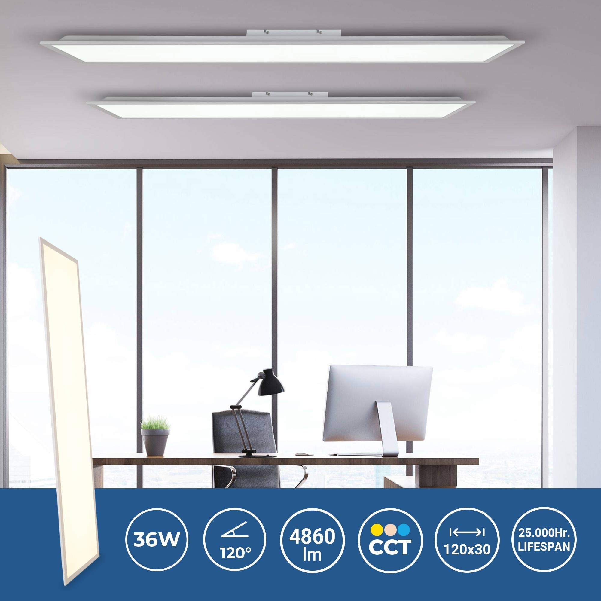 Panel LED de superficie CCT 36W - 120 x 30 cm - 135lm/W - IP20