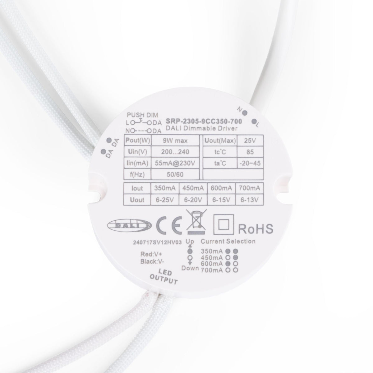 Driver regulable DALI DT6 monocolor - 220-240V - Salida 6-25V DC - 9W