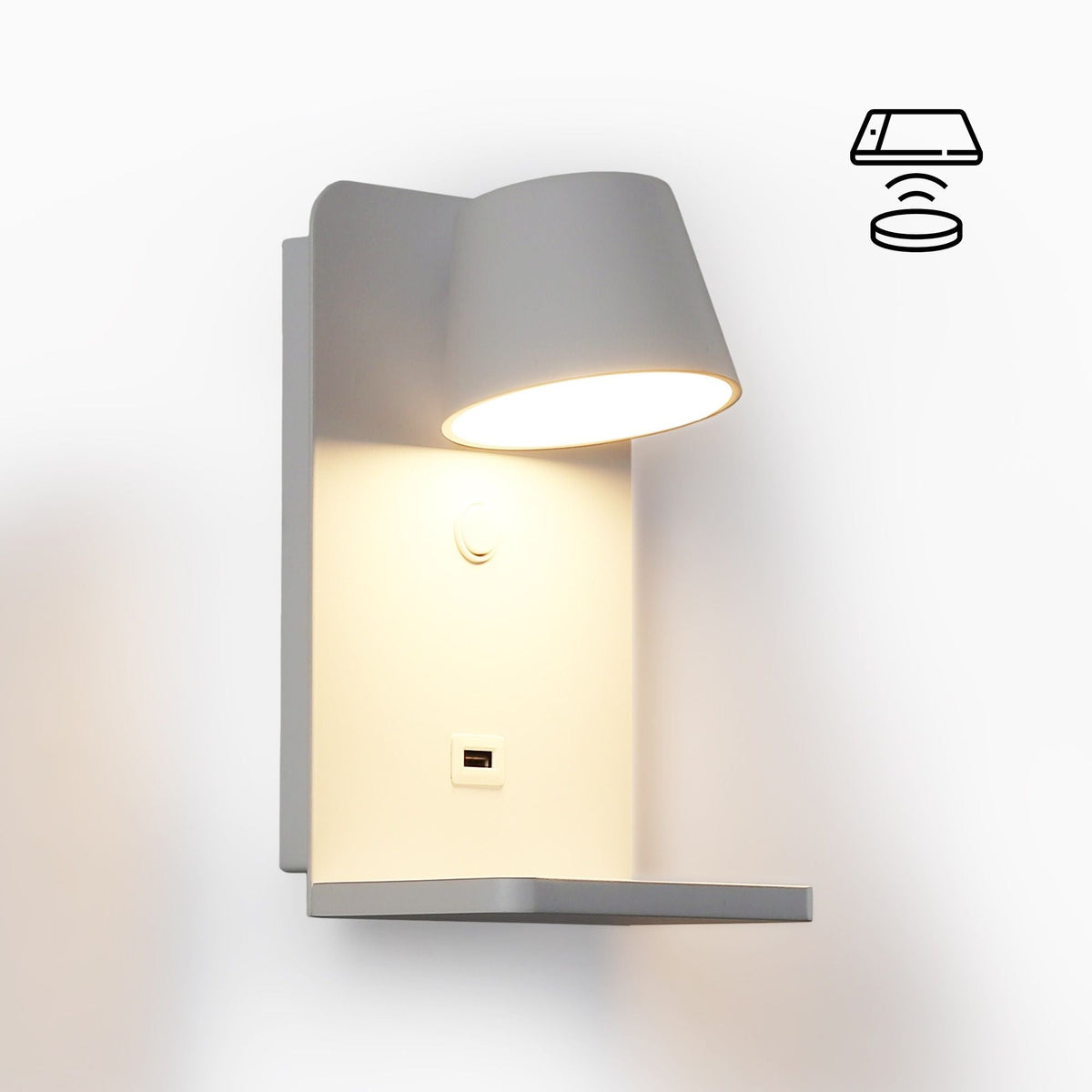 Aplique de pared para lectura con puerto USB "BASKOP W" - 6W - Base carga inalámbrica