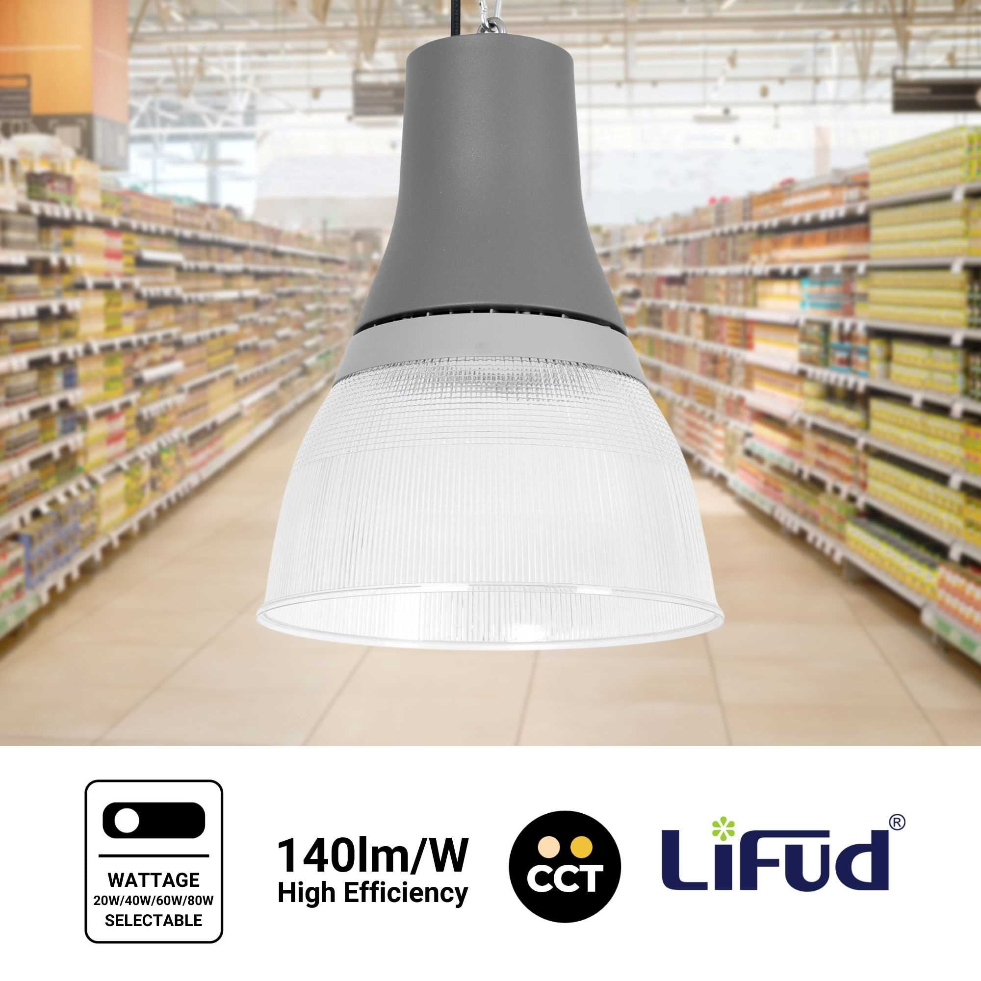 Campana LED comercial CCT - (25W / 40W / 60W / 80W) - Difusor policarbonato - UGR19 - Driver Lifud