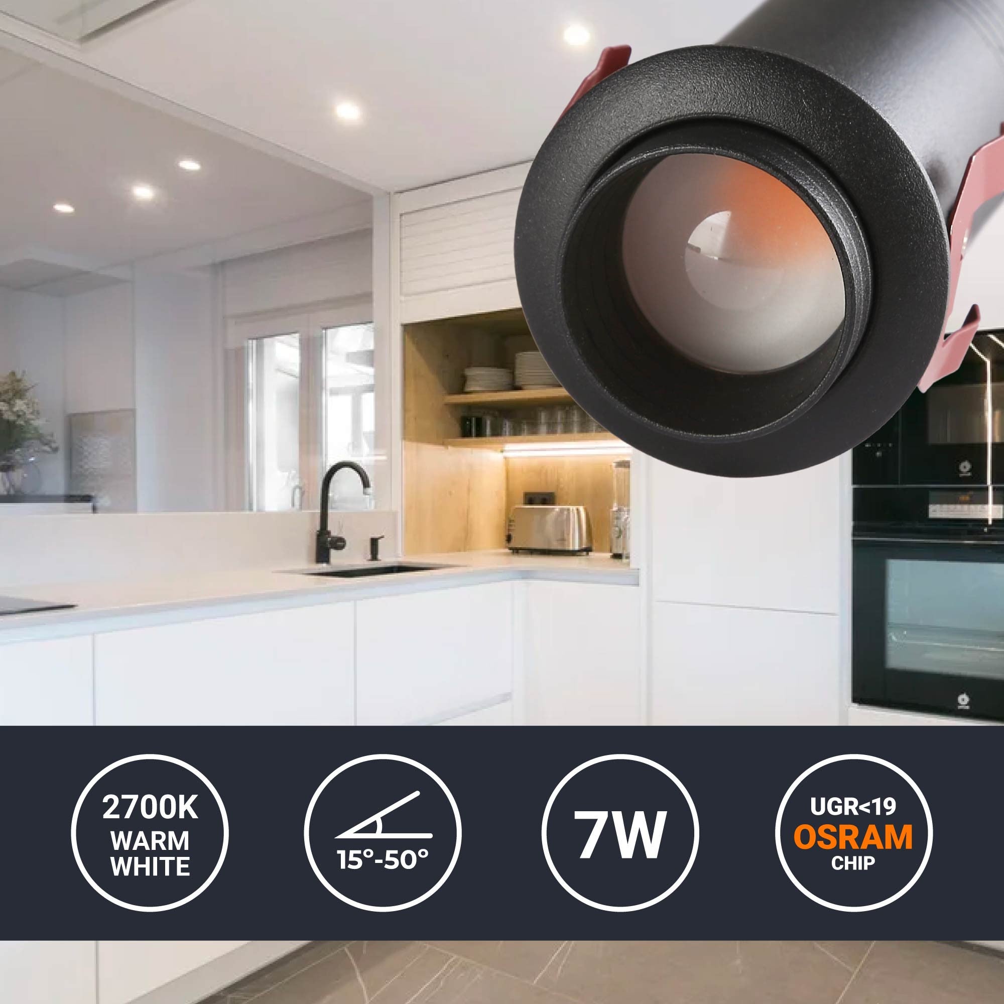 Foco de techo empotrable "ROMI" 7W - Zoom - Chip OSRAM - 2700K