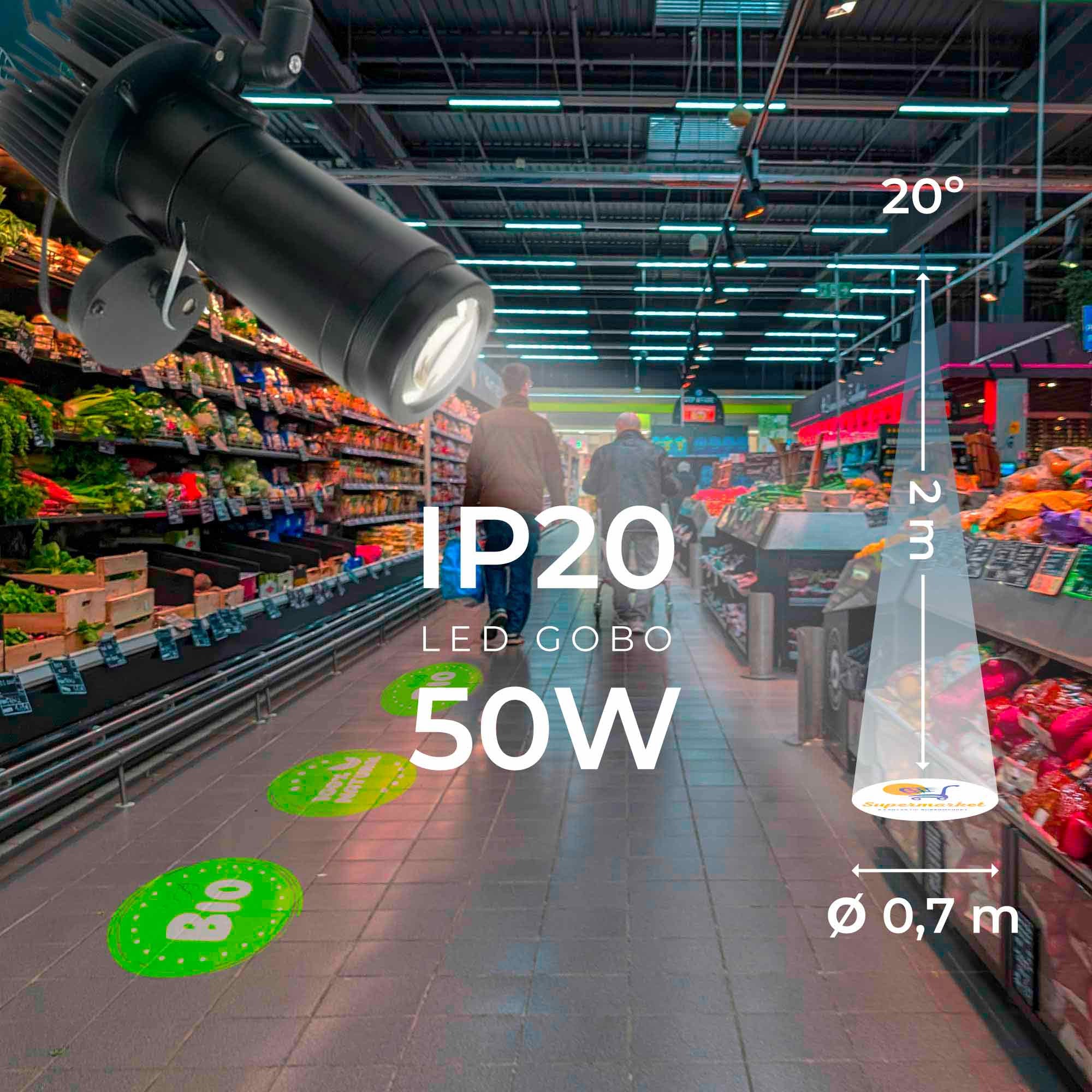 Proyector de logos LED GOBO 50W rotativo interior - Óptica 20° - IP20