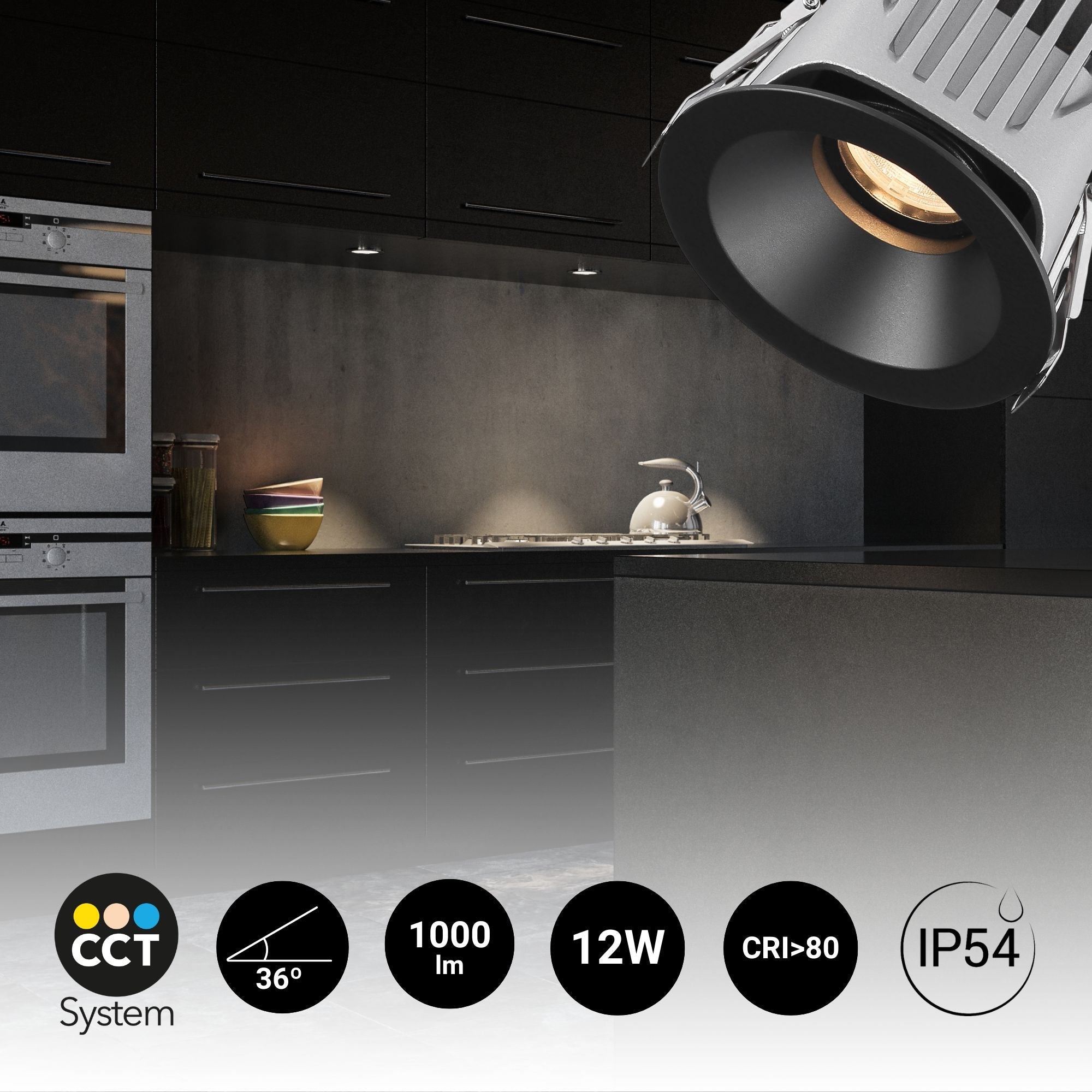 Downlight LED exterior 12W - CCT - Chip OSRAM - Driver PHILIPS - Corte Ø 75mm - IP54