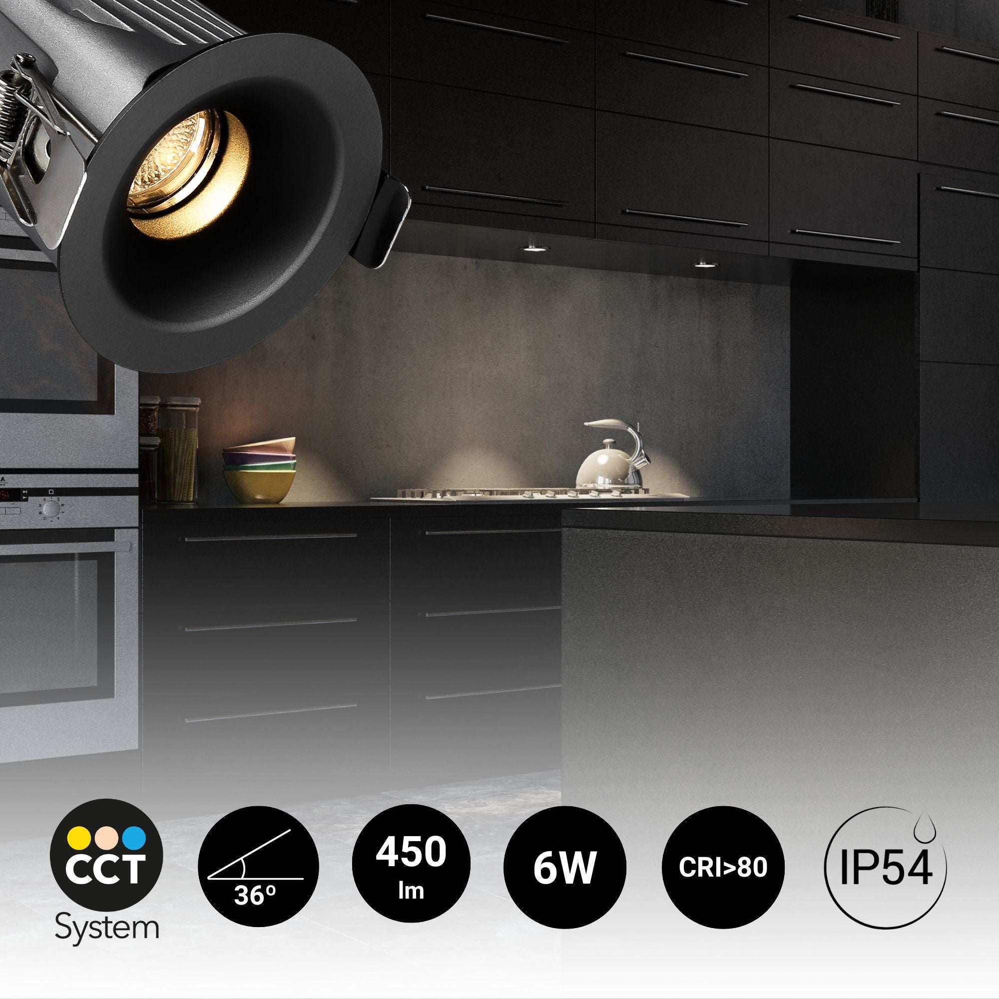 Downlight LED exterior 6W - CCT - Chip OSRAM - Driver PHILIPS - Corte Ø 55mm - IP54