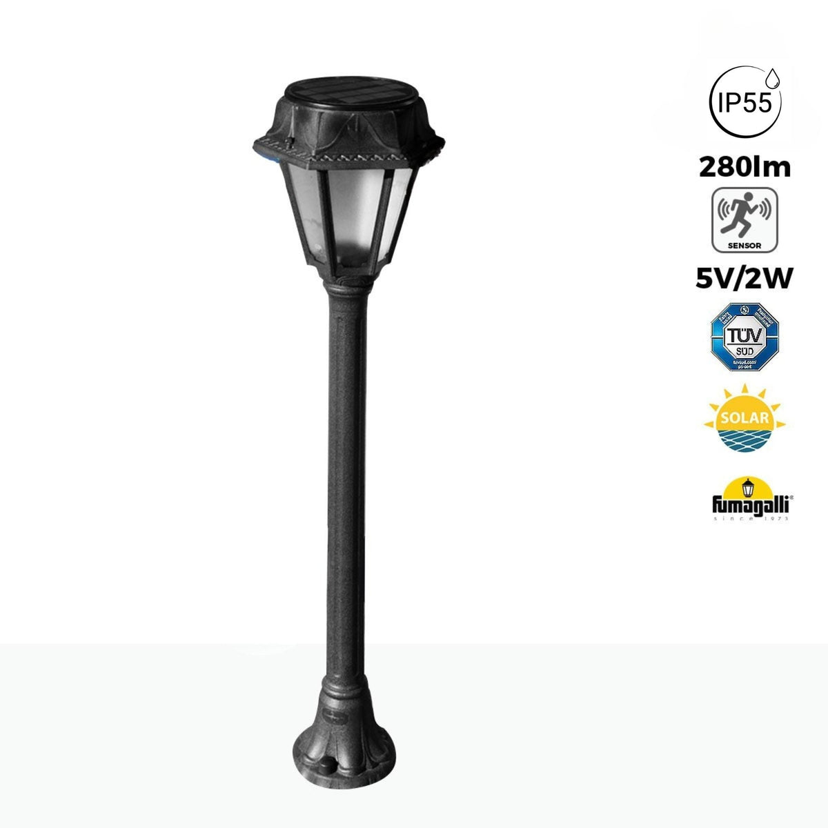 Bolardo solar de jardín "MIZAR/ROSETTA" con sensor PIR - 2 modos de funcionamiento - 4000K
