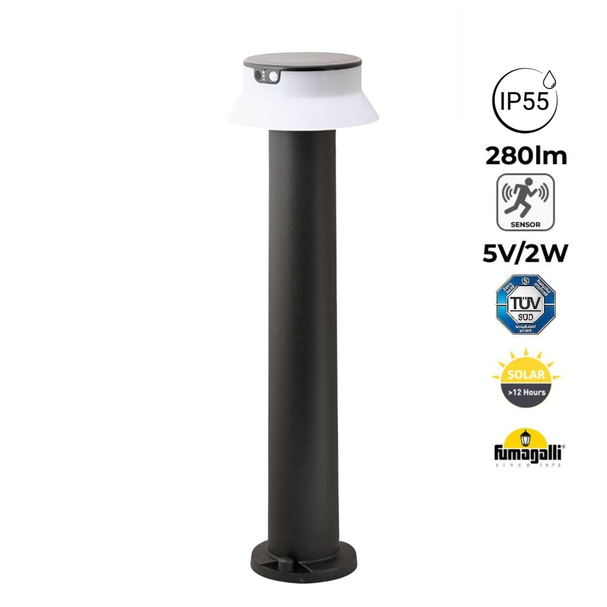 Bolardo solar LED "FELICE 800" con sensor PIR - 73 cm - 4000K - 2 modos de funcionamiento