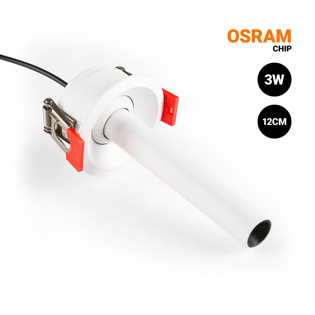 Foco de techo LED empotrable 3W - Extensible 120mm - Orientable - Chip OSRAM - 2700K