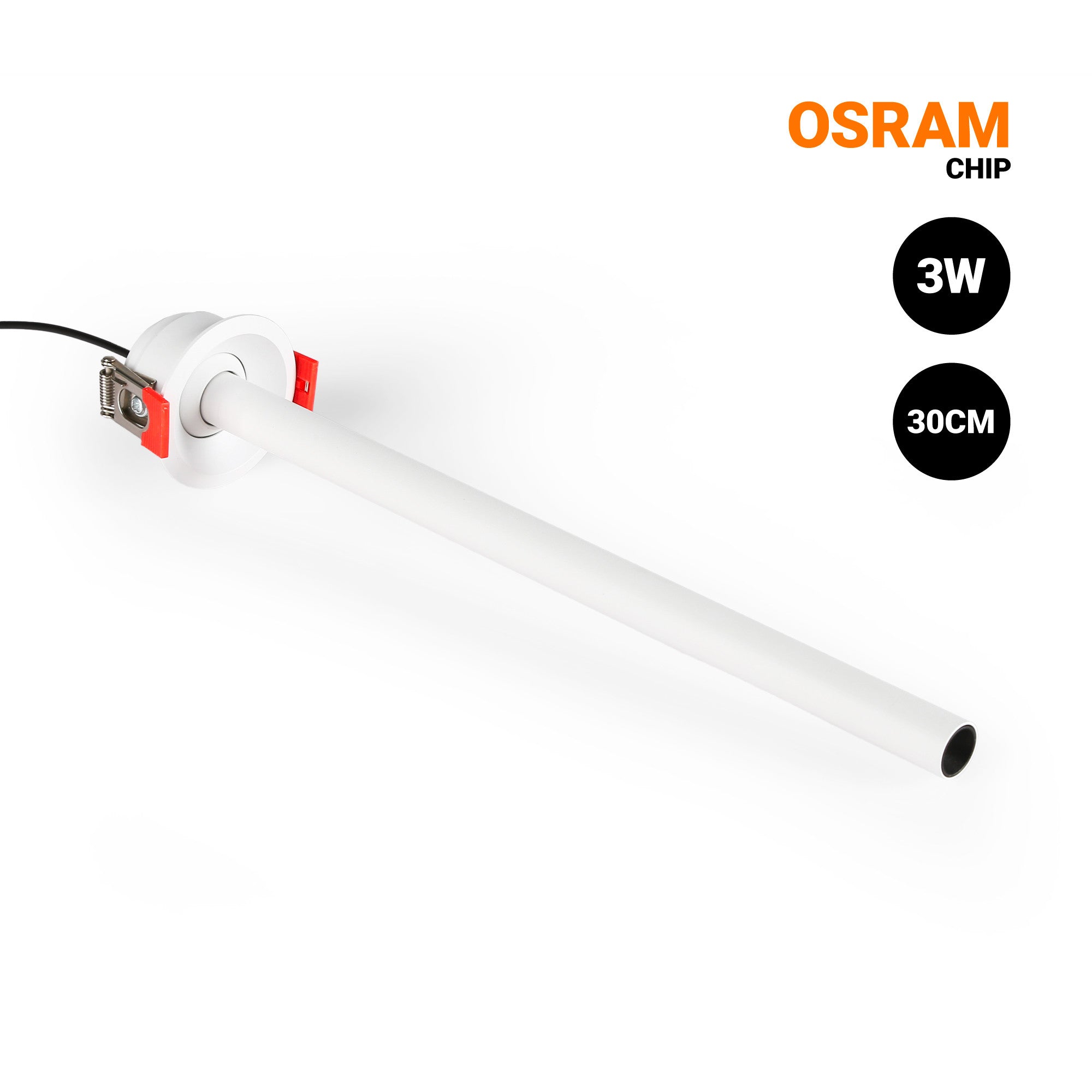 Foco de techo LED empotrable 3W - Extensible 300mm - Orientable - Chip OSRAM - 2700K
