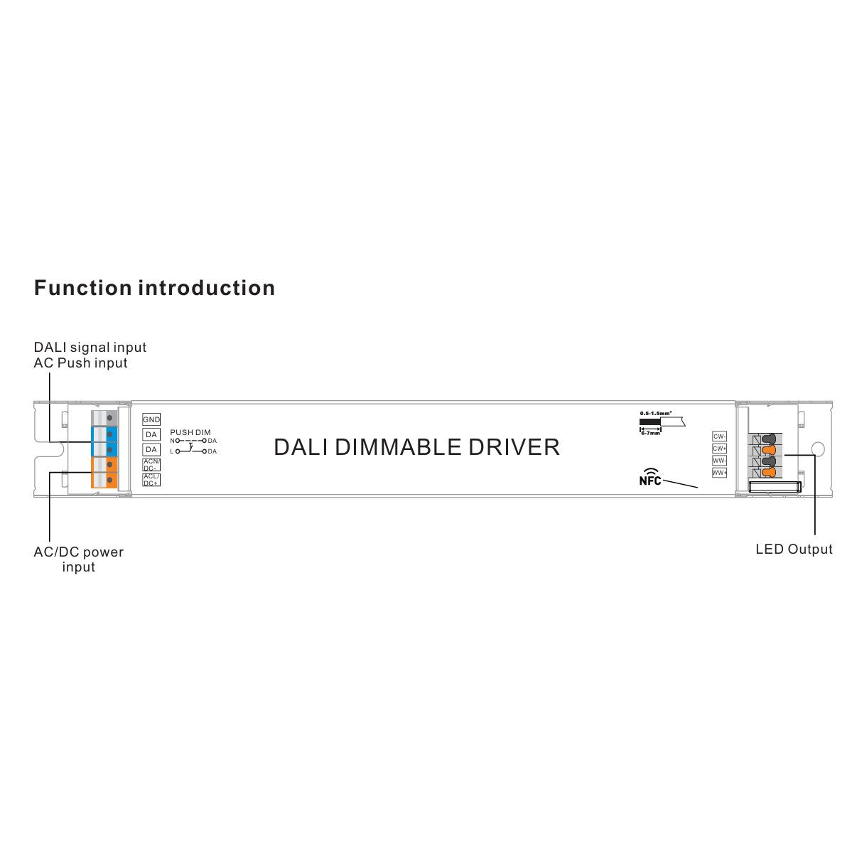 Driver regulable lineal DALI DT8 - CCT - 40W - Corriente constante - Salida 10-54V DC - 500-1050mA - NFC