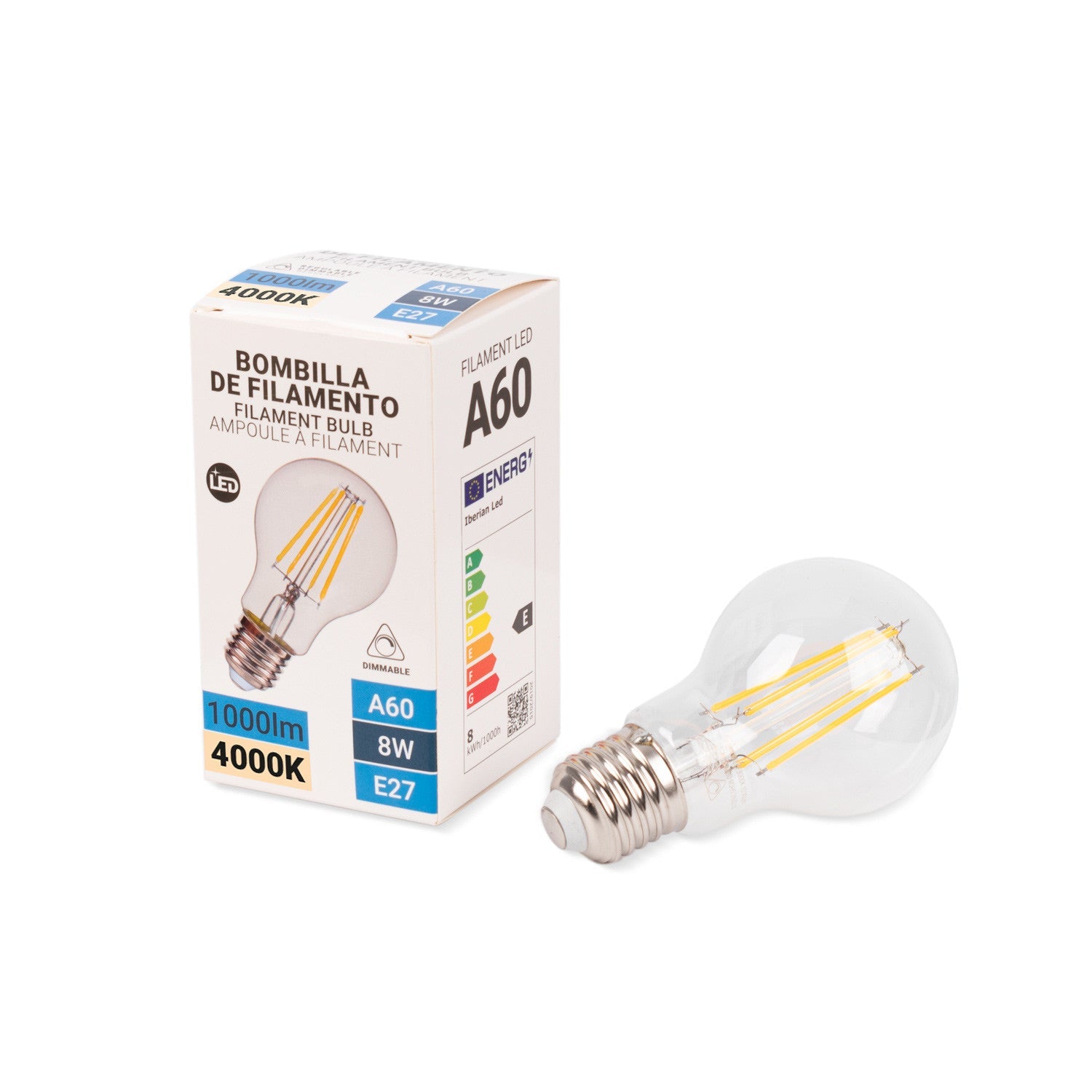 Bombilla LED filamento E27 A60 - 8W - Regulable